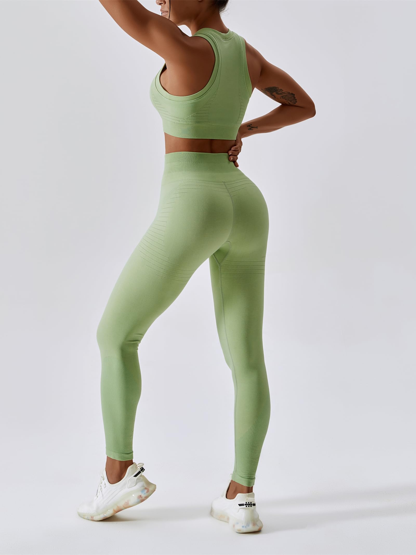 ABOCIW Women's Seamless Workout Set - Racerback Sports Bra & High Waist Yoga Leggings 2-Piece Gym Outfit for Running, Yoga & Fitness