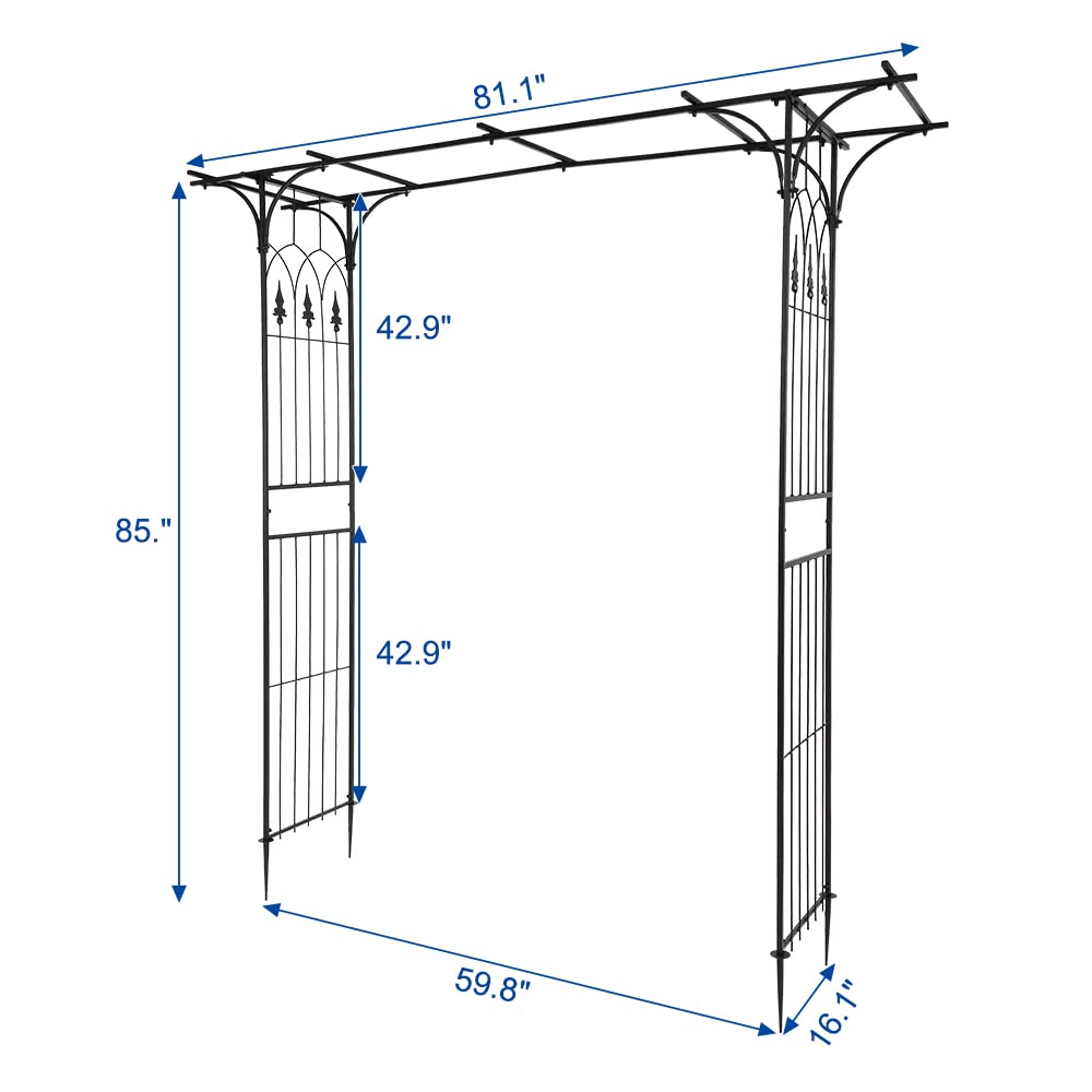 Wrought Iron Garden Arch Trellis for Climbing Plants - Flat Roof Design for Outdoor Vine Support | Perfect for Roses, Ivy & Wedding Decorations