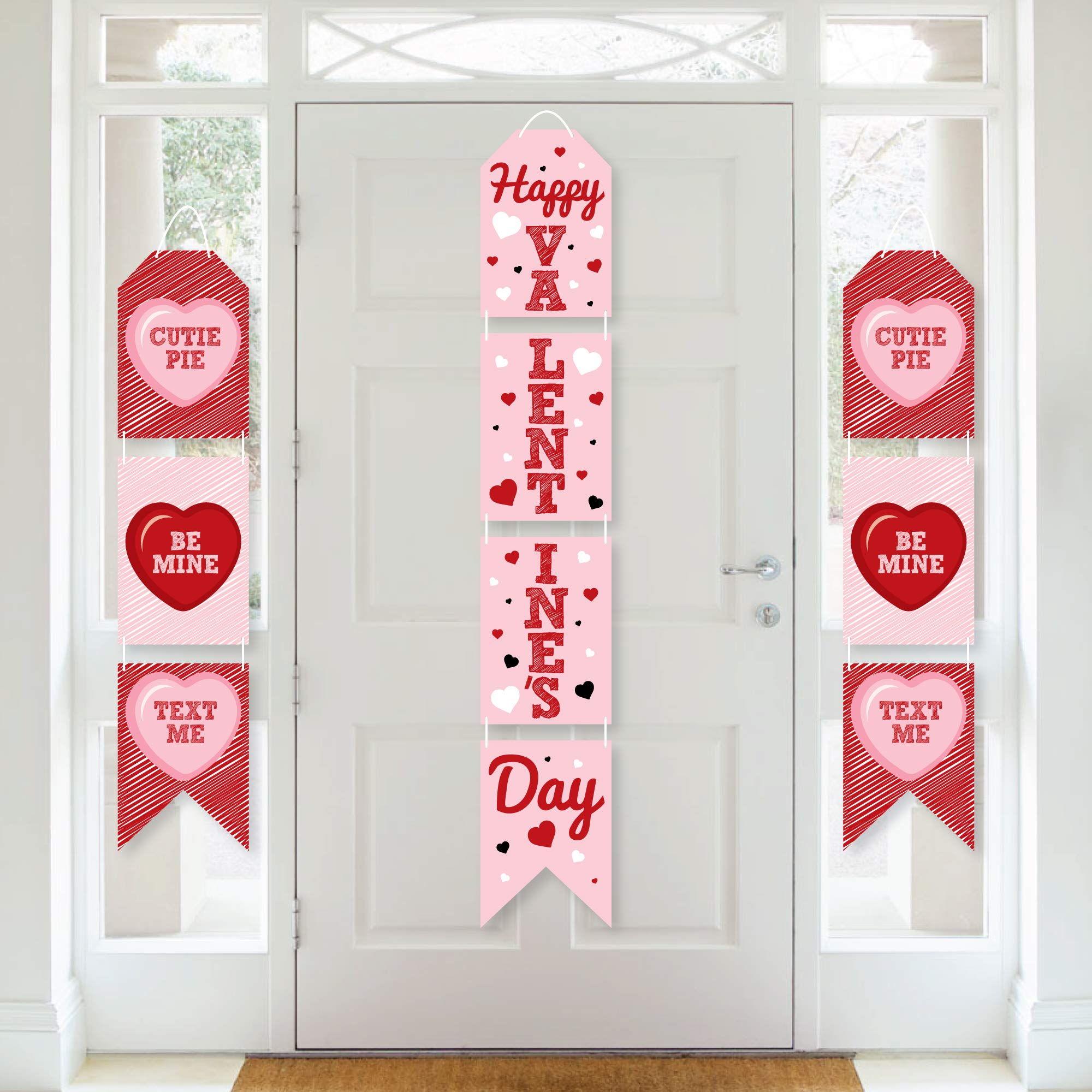Big Dot of Happiness Conversation Hearts Hanging Vertical Paper Door Banners - Valentine's Day Party Wall Decoration Kit for Indoor Door Decor - Perfect for Classroom, Home & Office Valentine Decorations