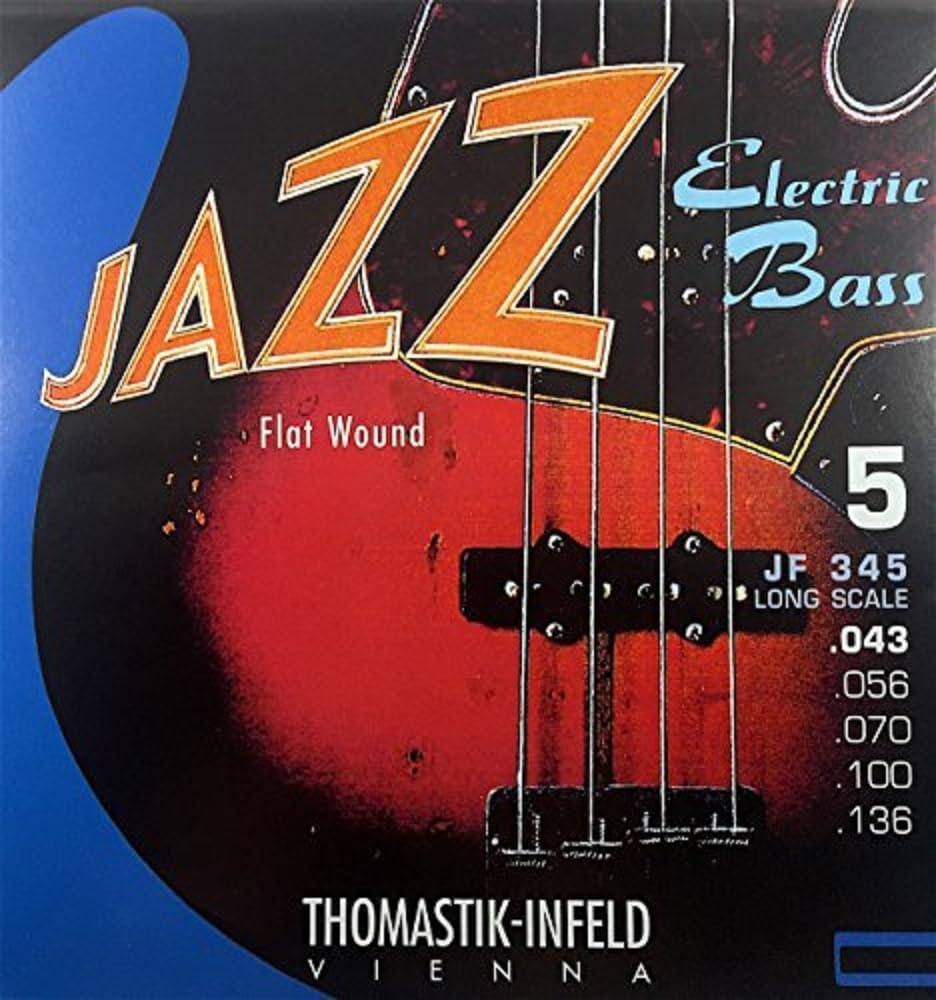 Thomastik-Infeld JF345 Jazz Flat Wound Bass Guitar Strings - Pure Nickel 5-String Set (Long Scale, G D A E B) | Smooth Playability for Jazz, Blues & Studio Recording