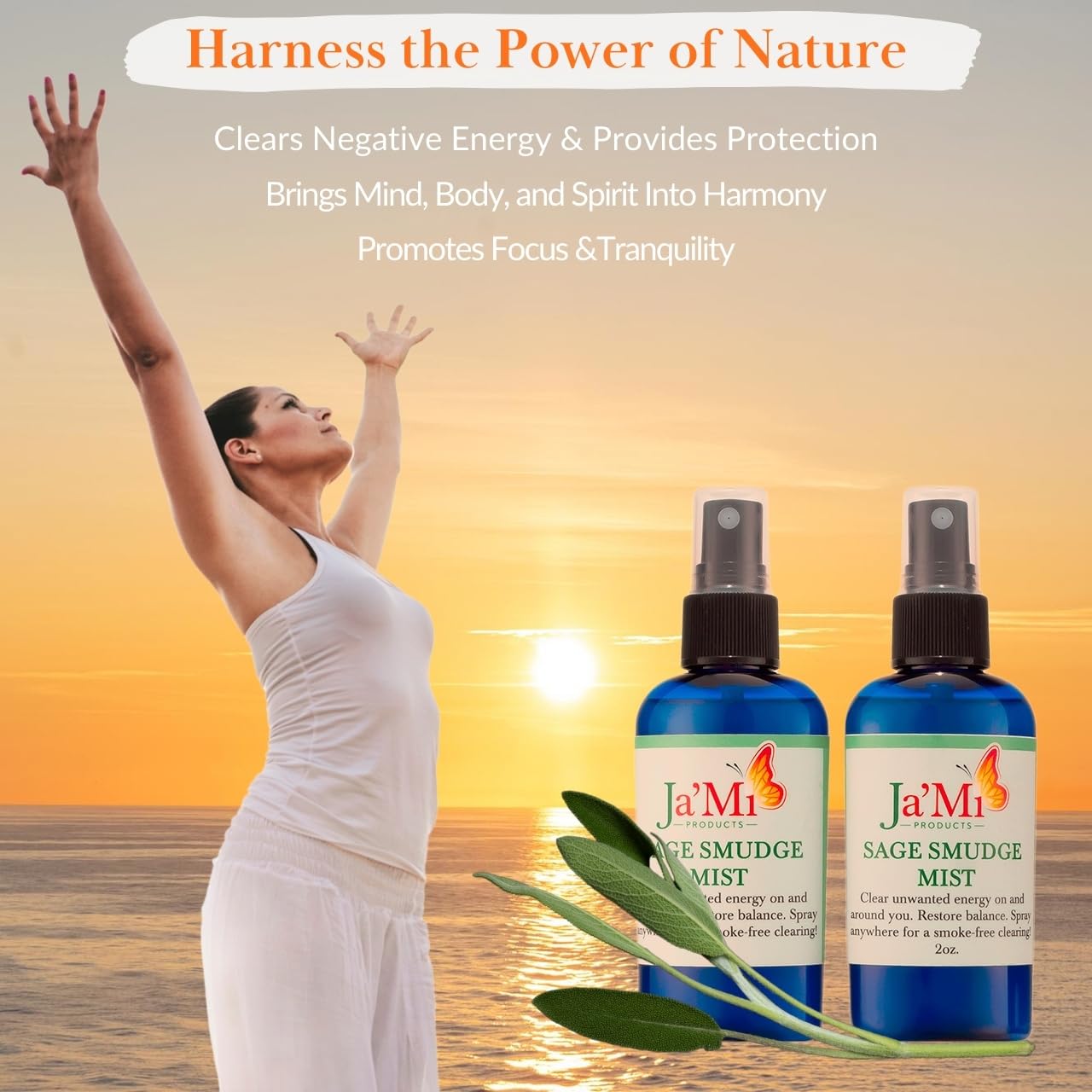Sage Smudge Spray for Cleansing Negative Energy & Protection - 2oz Bottle (2 Pack) with Cedarwood & Essential Oils | Spiritual Cleansing Kit for Home, Meditation & Yoga Spaces | Natural Aromatherapy for Positive Vibes