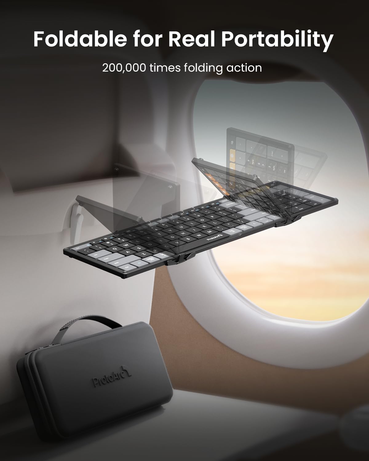 ProtoArc XKM01 Foldable Bluetooth Keyboard & Mouse Combo with Laptop Stand - Portable Wireless Keyboard for MacBook, Windows PC, Mac OS - Perfect for Travel, Office & Remote Work