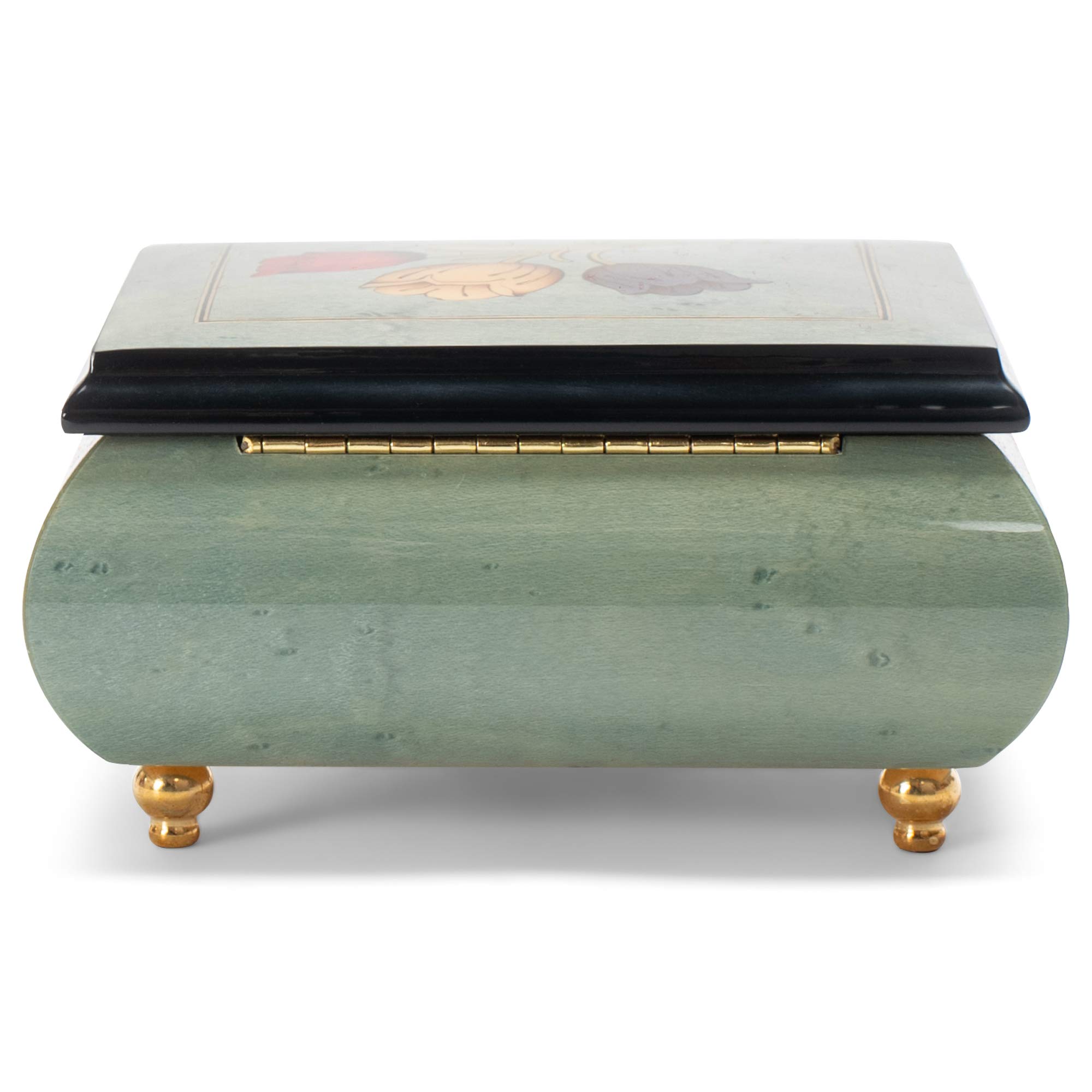 Handcrafted Haelo Glossy Tulips Blue Italian Inlaid Wood Jewelry Music Box - Plays 'As Time Goes By' - Perfect Gift for Anniversaries, Weddings & Home Decor