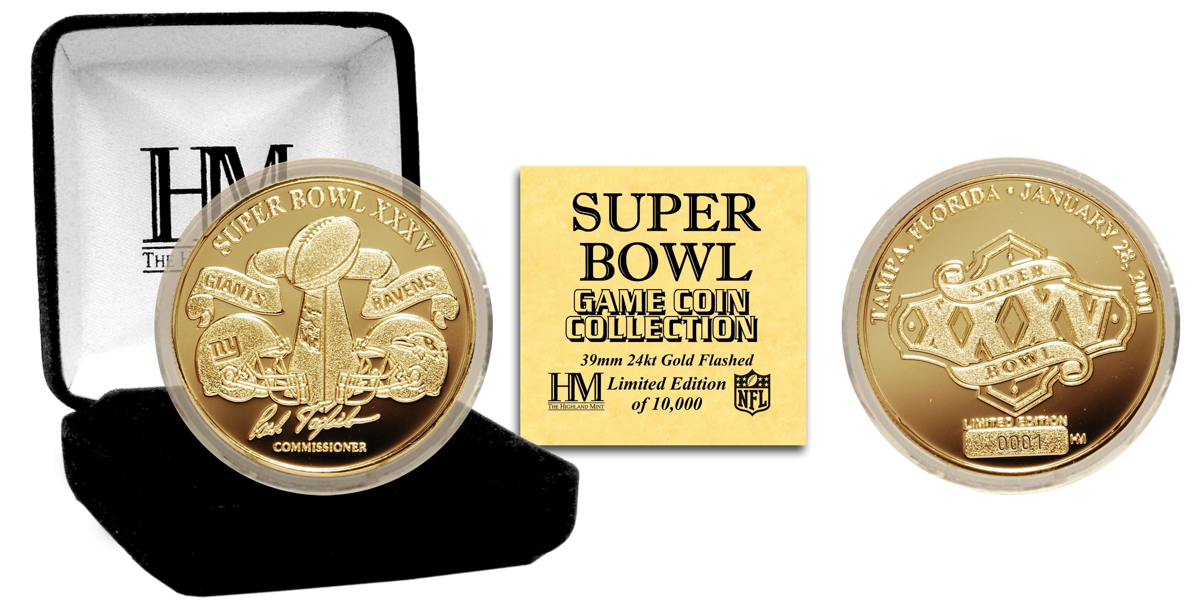 Super Bowl XXXV 24K Gold Commemorative Flip Coin - Perfect for NFL Collectors, Sports Memorabilia Displays & Game Day Decision Making