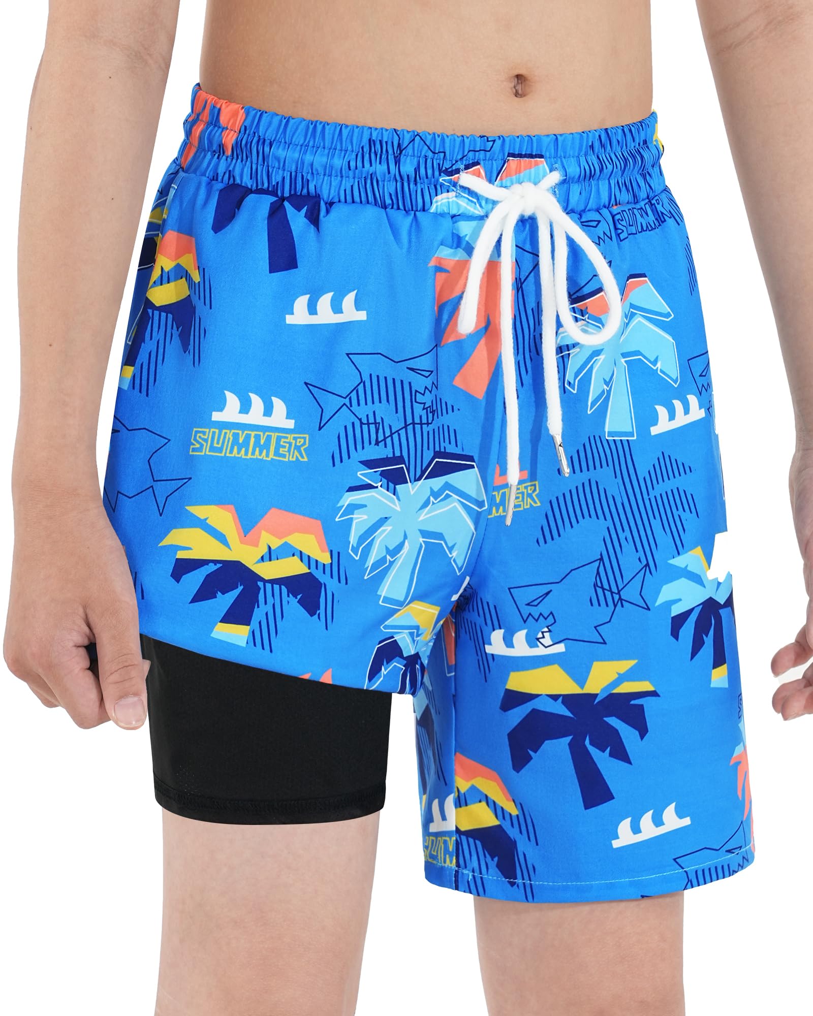 HASMES Boys Swim Trunks with Compression Liner - Quick Dry Bathing Suits & Board Shorts for Kids Age 5-14 Years - Perfect for Swimming, Beach, Pool & Water Sports Activities