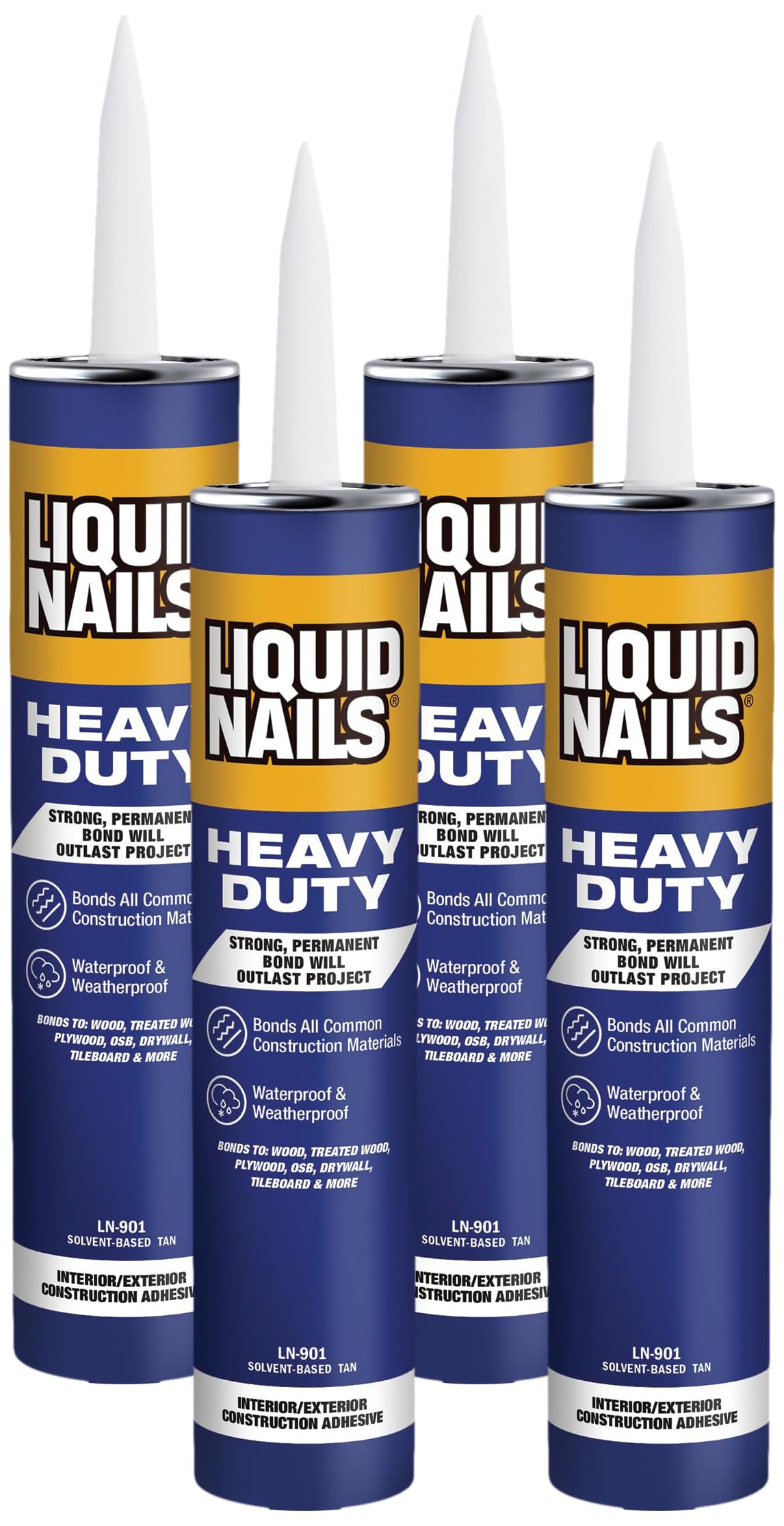 Heavy Duty Liquid Nails Adhesive 10 oz - Strong Construction Glue for Wood, Metal, Concrete (Pack of 4) - Perfect for Home Repairs, DIY Projects & Professional Construction Work
