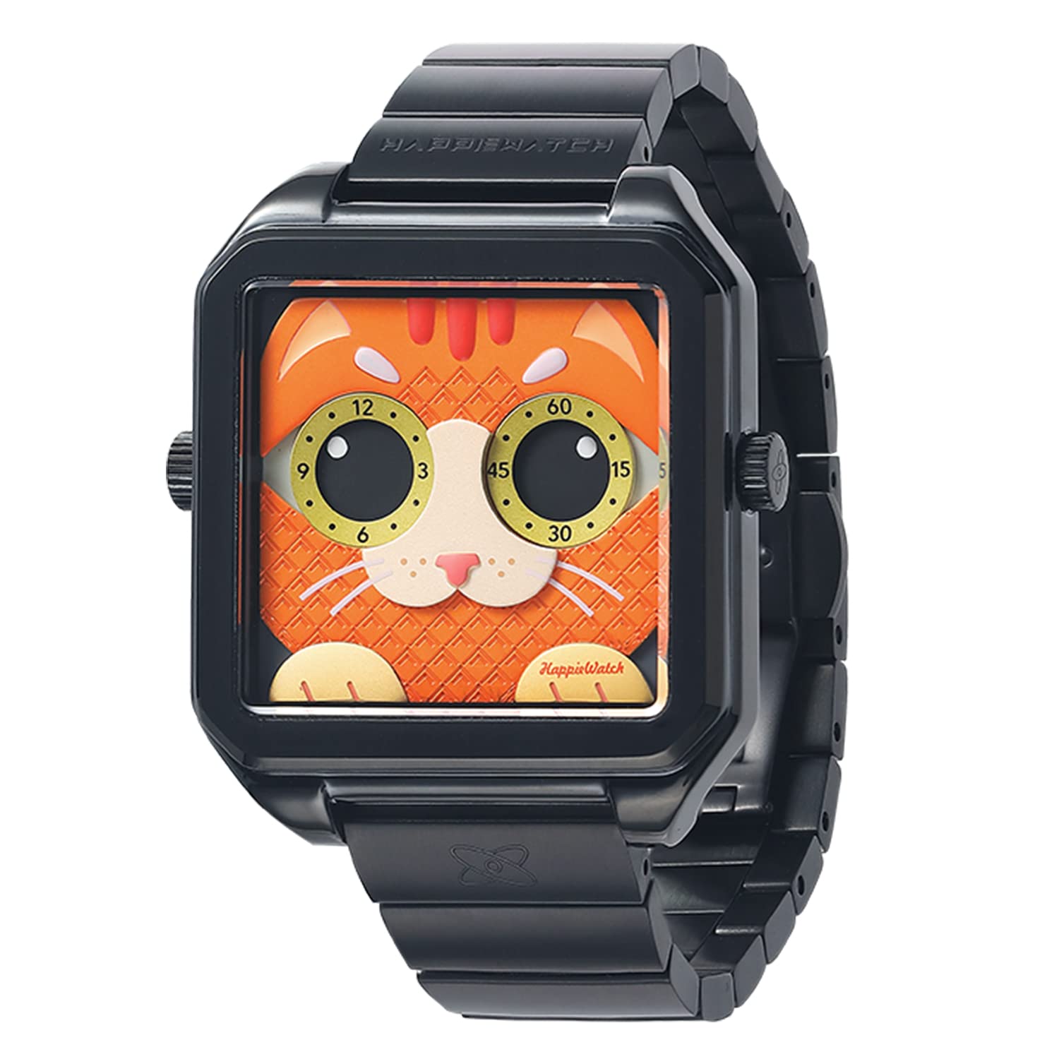 Ginger Cat Embossed Dial Quartz Watch - Stainless Steel Case & Sapphire Crystal - Silicone & Metal Strap - Fashionable Unisex Timepiece for Casual Wear, Office & Gift Giving