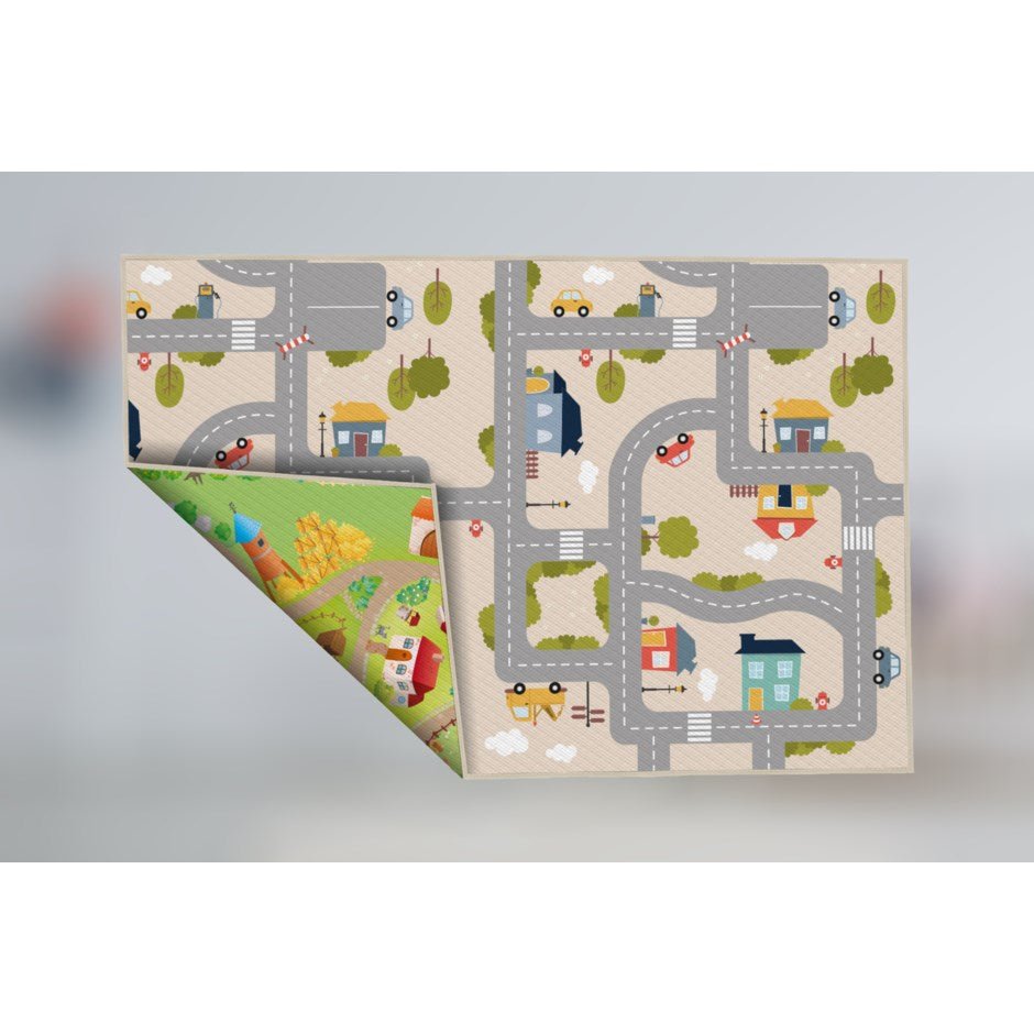 5' x 6' Yokina Farm City Reversible Waterproof Baby Playmat - Non-Toxic Crawling Mat for Nursery, Playroom & Daycare - Perfect for Infants, Toddlers & Kids Playtime