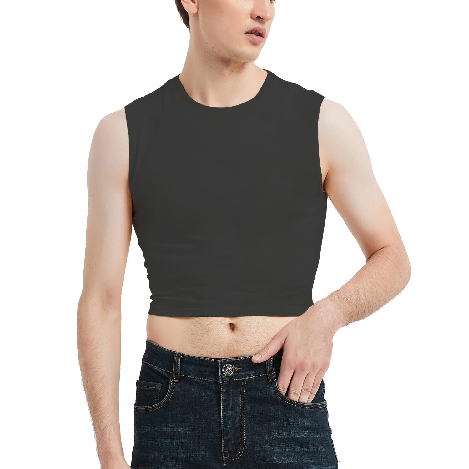 QOYDOY Men's Cotton Cropped Tank Top - Breathable Short Sleeve Muscle Tee for Gym, Workout & Summer Fashion