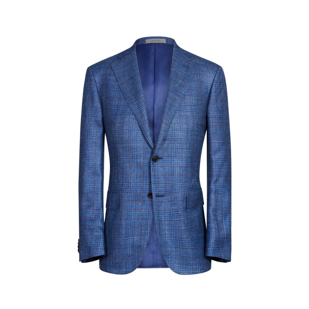 Corneliani Men's Power Wool Blend Blazer - Blue & Brown Classic Fit - Perfect for Business Meetings & Formal Events