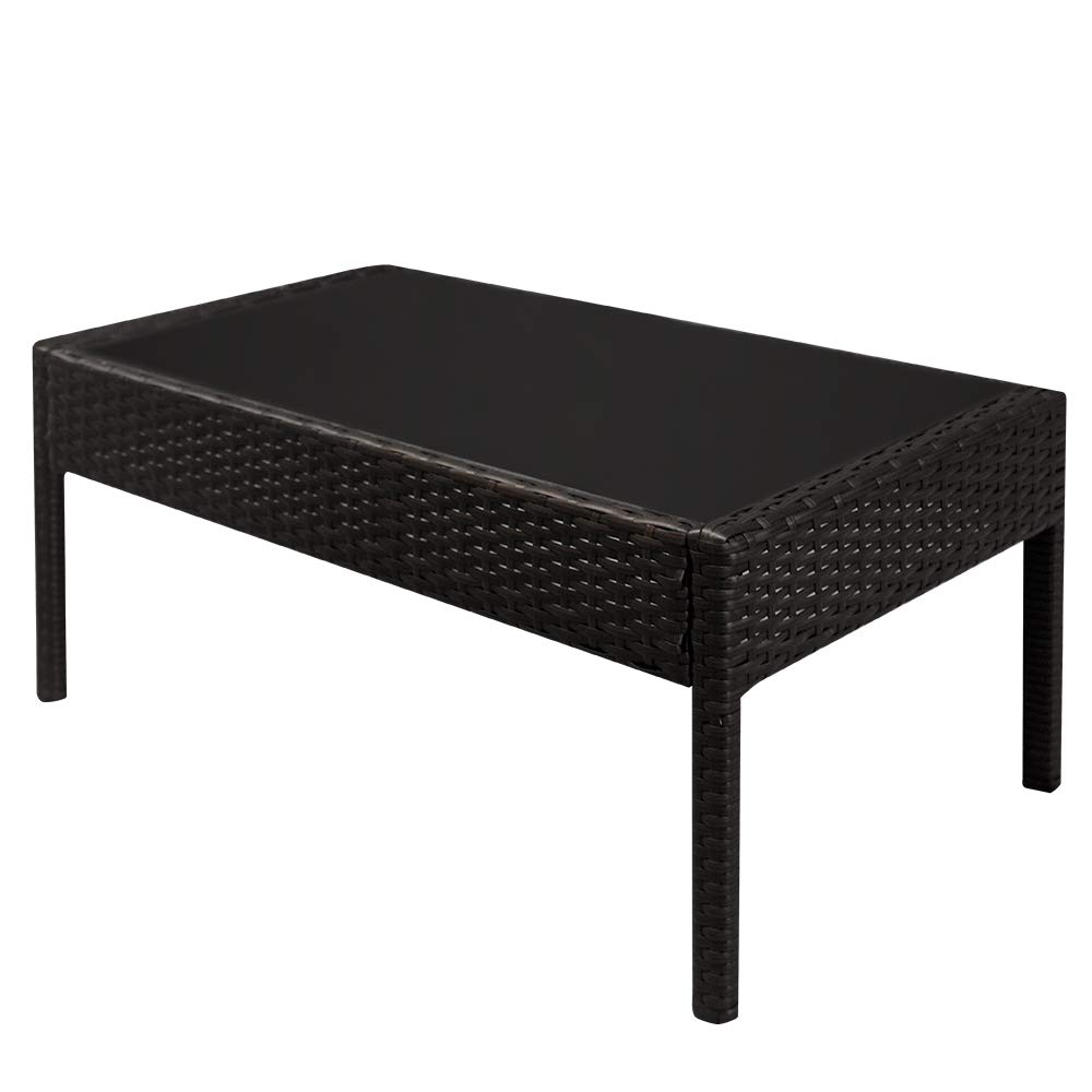 4-Piece All-Weather Outdoor Patio Rattan Furniture Set - 1 Double Seat Sofa, 2 Single Chairs & 1 Tempered Glass Coffee Table - Perfect for Garden, Backyard, Poolside or Terrace Relaxation