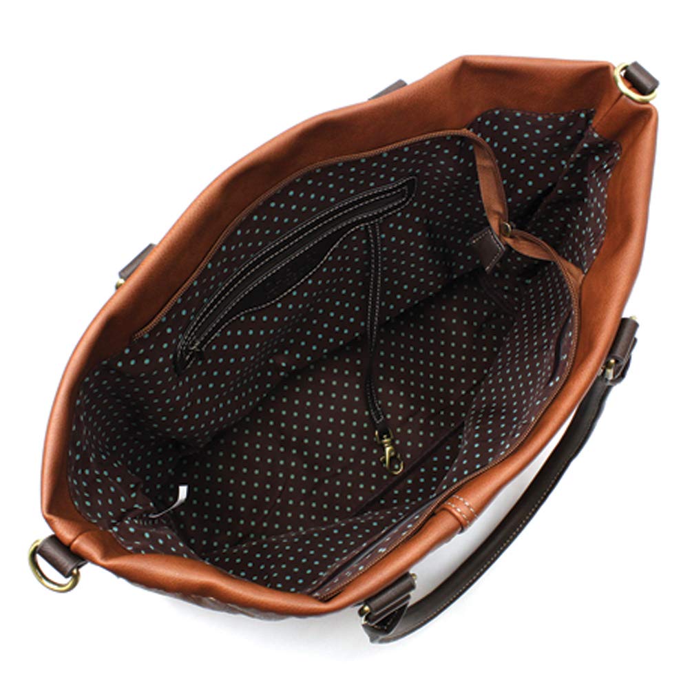 CHALA Laser Cut Crossbody Shoulder Bag - Faux Leather Tote Purse for Women, Brown | Stylish Everyday Handbag for Work, Shopping & Travel