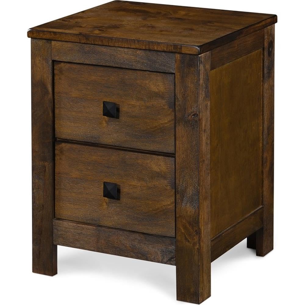 Finch Stratford Farmhouse Wooden Nightstand with 2 Drawers - Rustic Brown Bedside End Table with Space Saving Design | Perfect for Small Bedrooms, Guest Rooms & Apartment Living