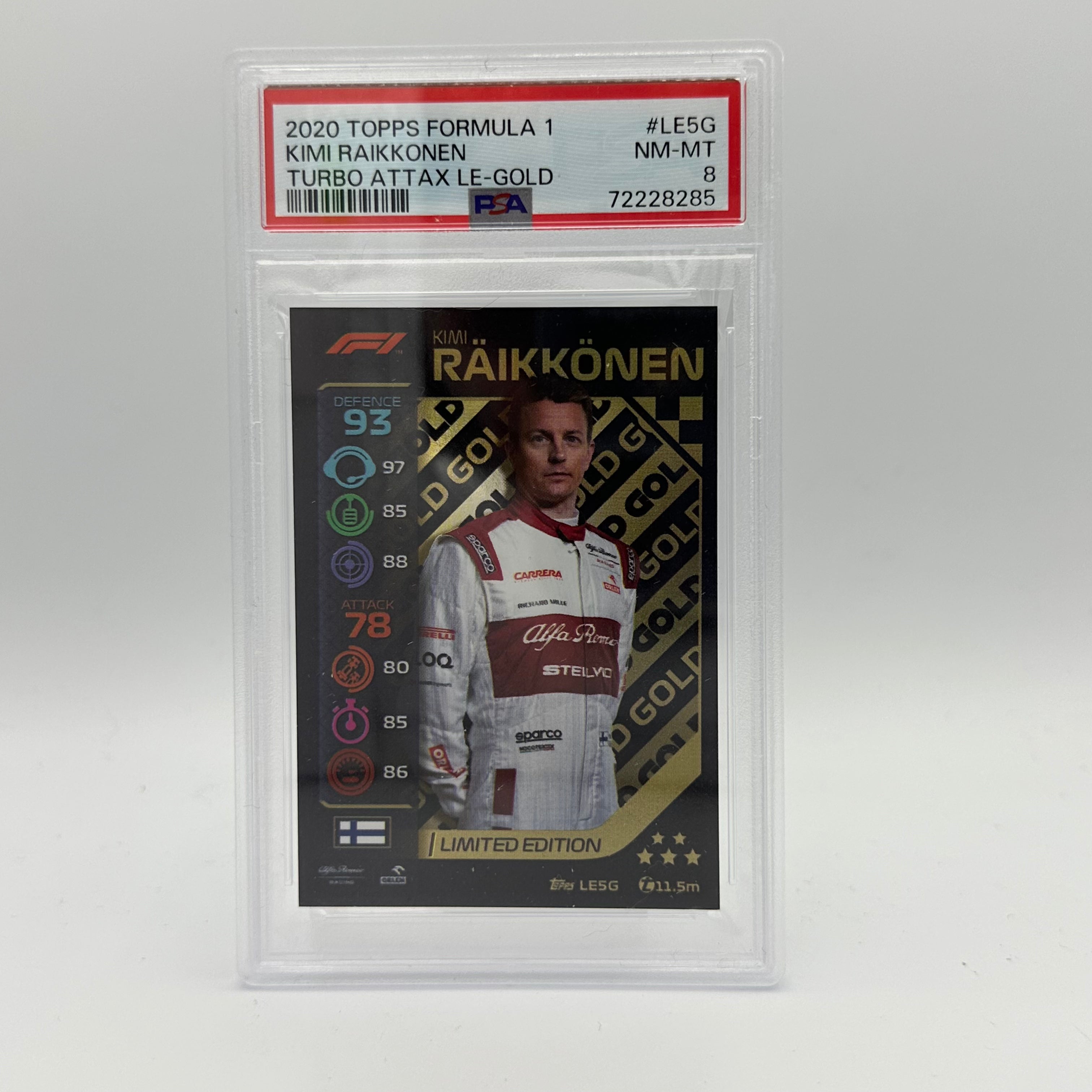 PSA 8 Graded Kimi Raikkonen #LE5G Limited Edition Gold Trading Card - Perfect for Collectors, Sports Memorabilia Enthusiasts & F1 Racing Fans Display