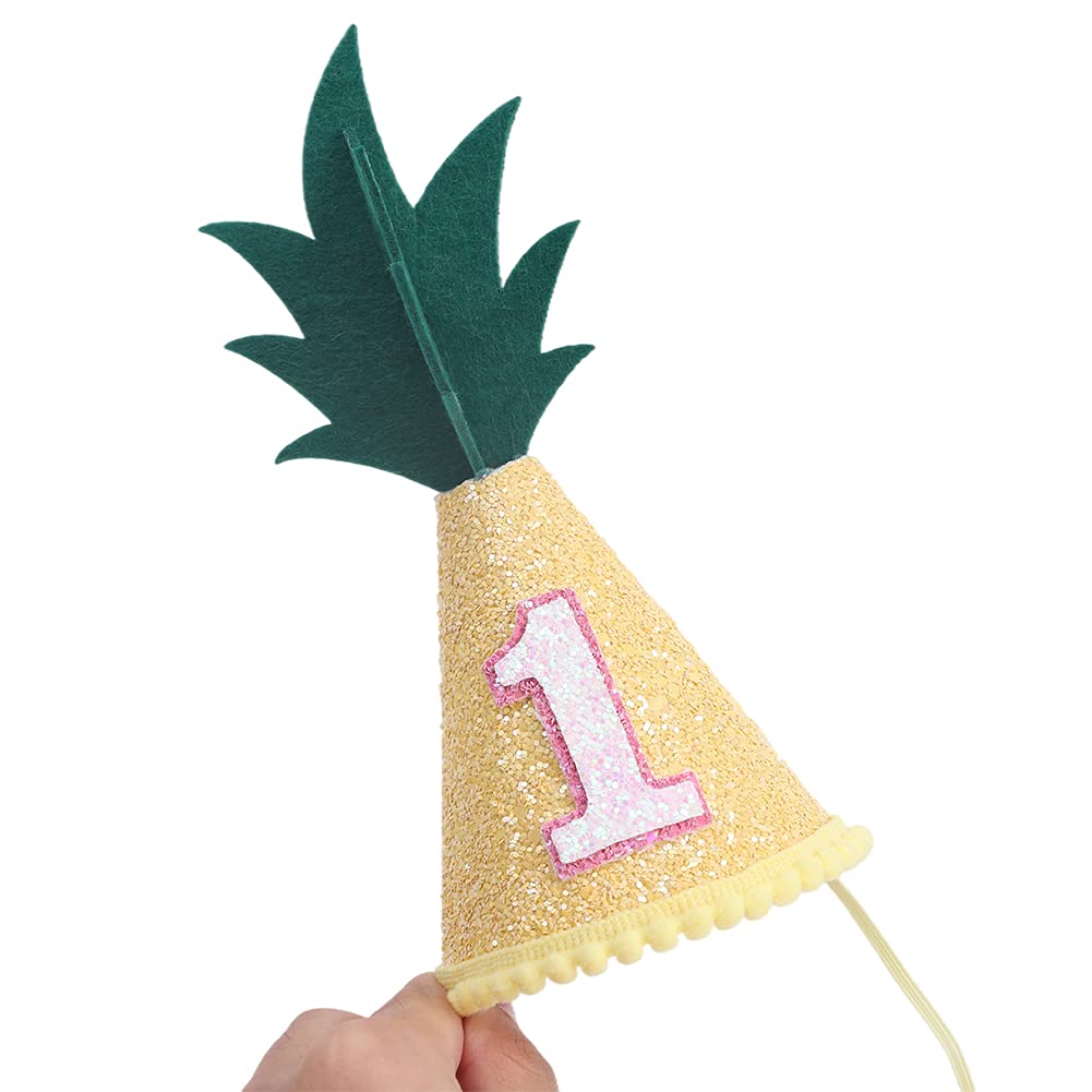 Pineapple 1st Birthday Hat for Girls - Tropical Fruit Themed Party Decorations, Baby Cake Smash Photo Props in Yellow | Perfect for First Birthday Parties, Hawaiian Luau Themes & Summer Celebrations