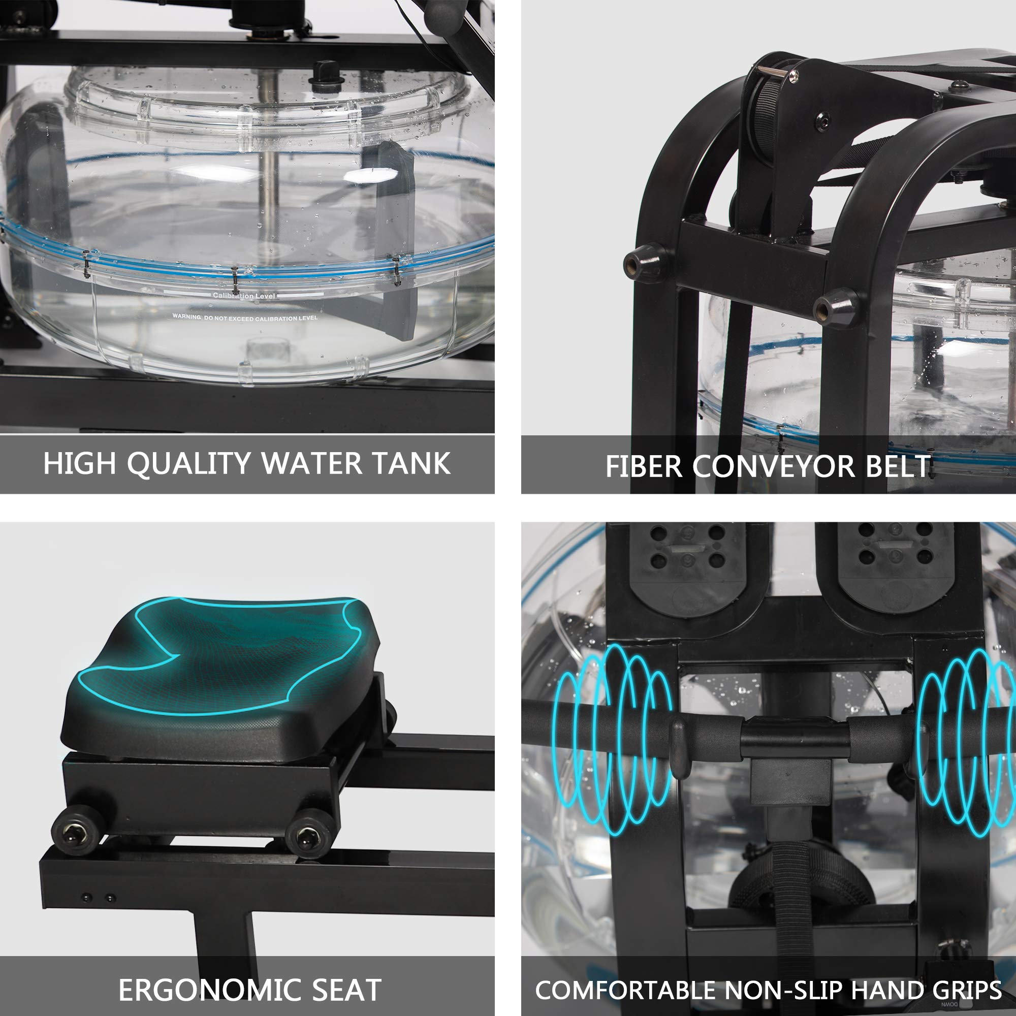 Premium Water Rowing Machine for Home Gym - Adjustable Resistance Indoor Water Rower with LCD Monitor | Full Body Workout & Cardio Training Equipment | Perfect for Small Spaces & Home Fitness