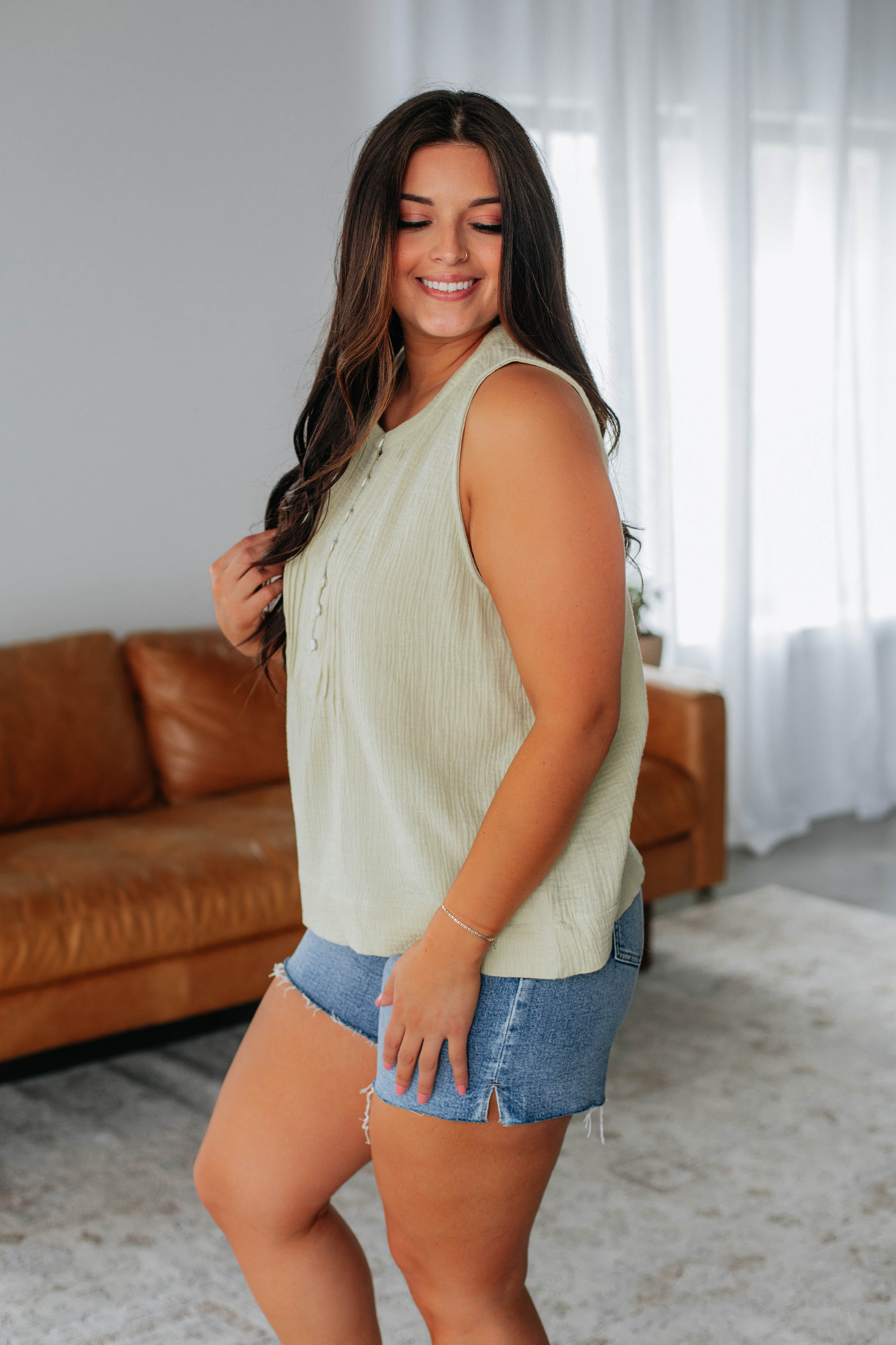 Dionne Tank Top - Light Olive Green Women's Casual Shirt for Summer Outfits & Yoga