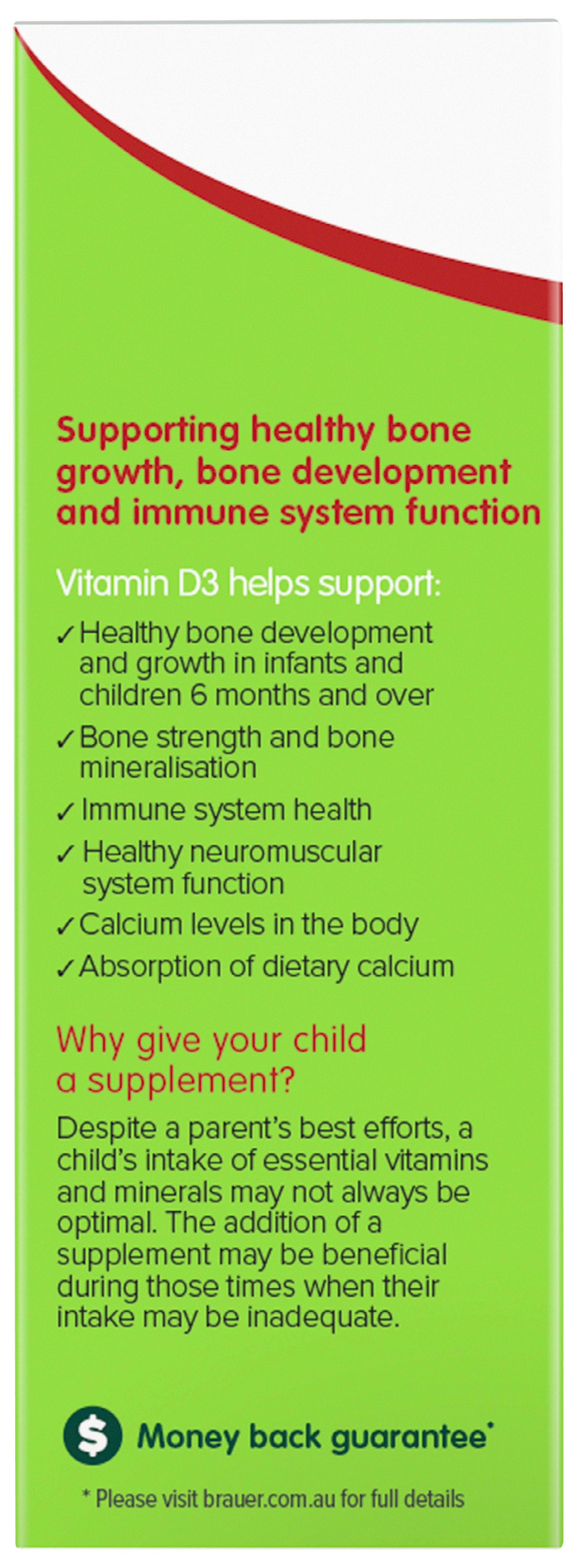 Brauer Baby & Kids Liquid Vitamin D 400 IU Drops - Supports Healthy Bone Development & Immune System - Ideal for Infants & Toddlers (Use for Daily Supplementation or Vitamin D Deficiency)