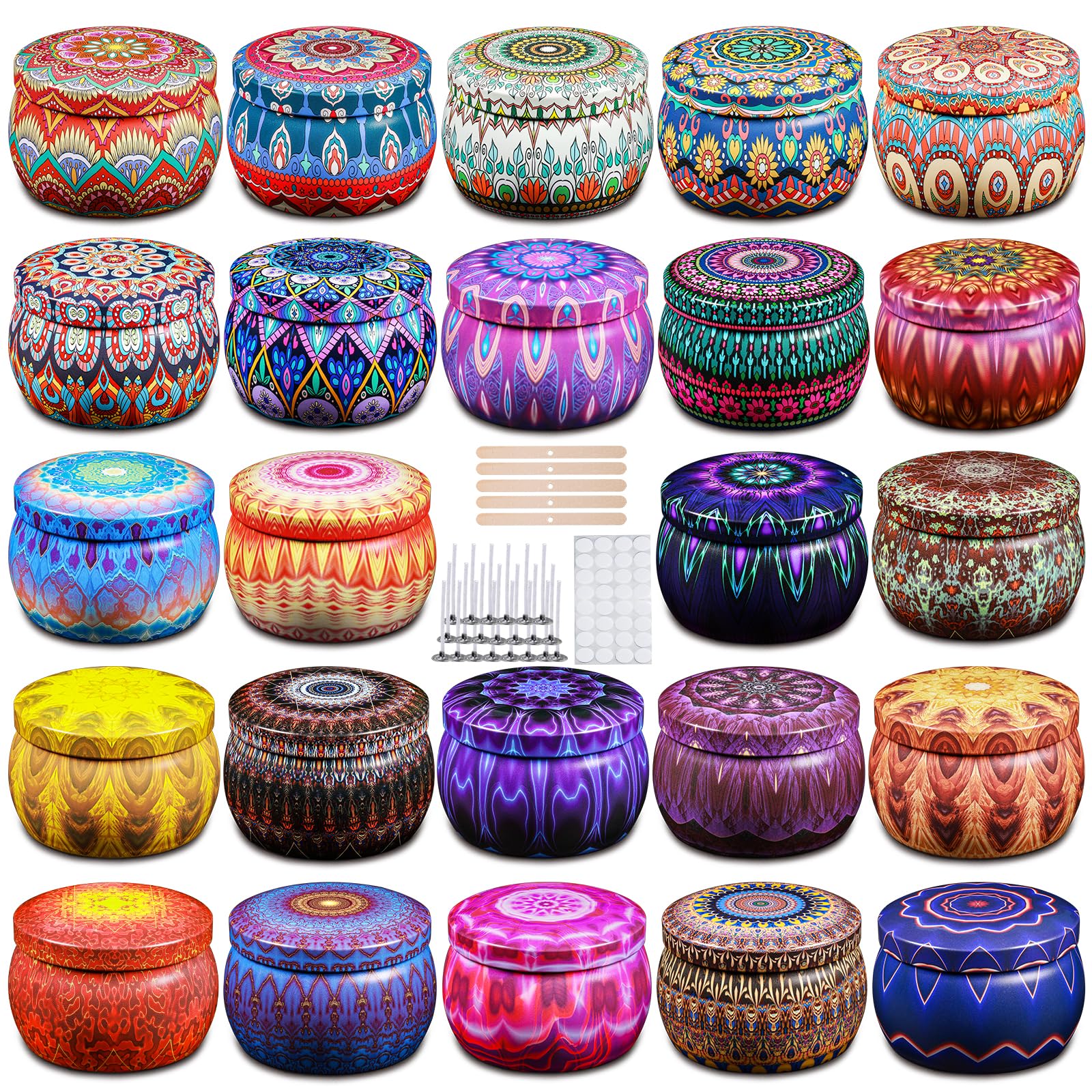 Domivirgo 2.5oz Empty Candle Tins with Lids - 24 Pack DIY Candle Making Kit Includes Wicks, Holders & Stickers, Multi-Purpose Small Storage Containers for Crafts, Jewelry, Spices - Perfect for Homemade Candles, Gift Packaging & Organizing Small Items