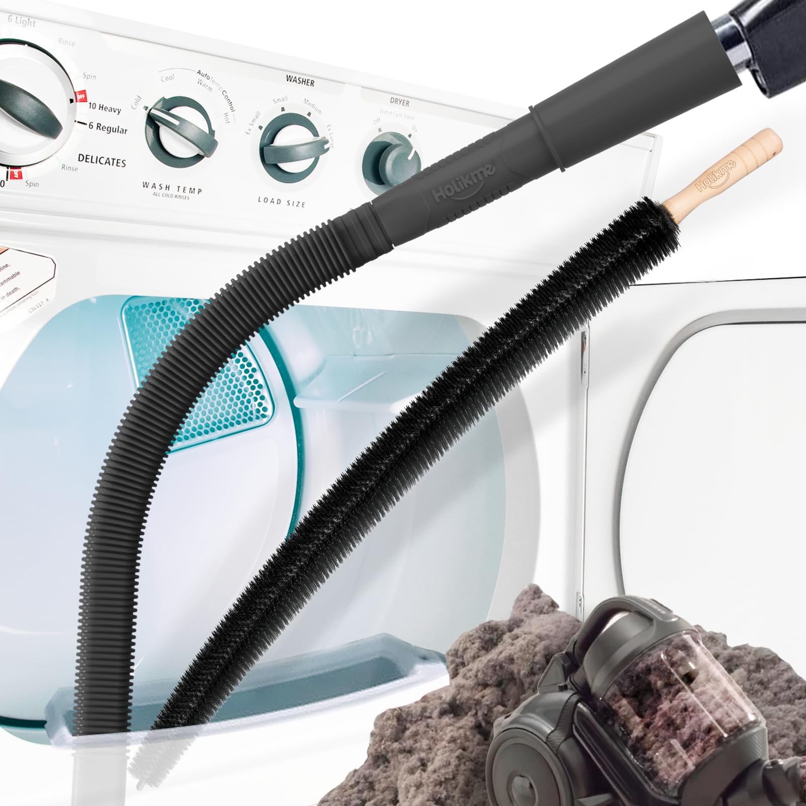 Holikme 2-Piece Dryer Vent Cleaning Kit - Vacuum Attachment & Flexible Lint Brush for Efficient Dryer Maintenance - Perfect for Home Laundry Rooms & RV Dryer Vents