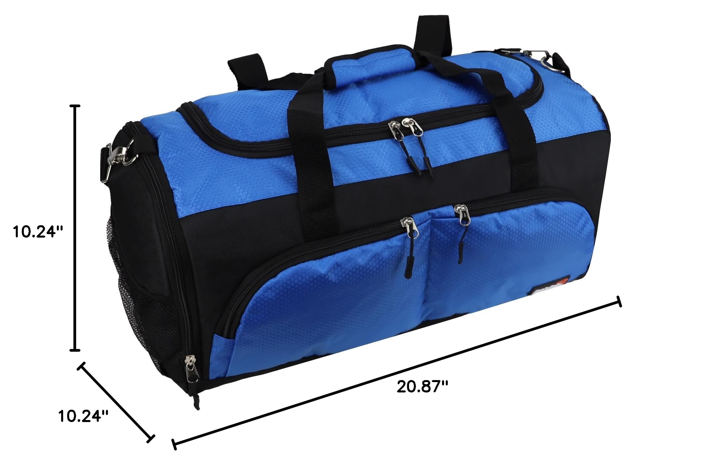 FoolsGold Large Sports Holdall Duffel Bag - Waterproof Gym Bag for Men & Women - Perfect for Travel, Workout, Sports Gear Storage (Black/Blue)