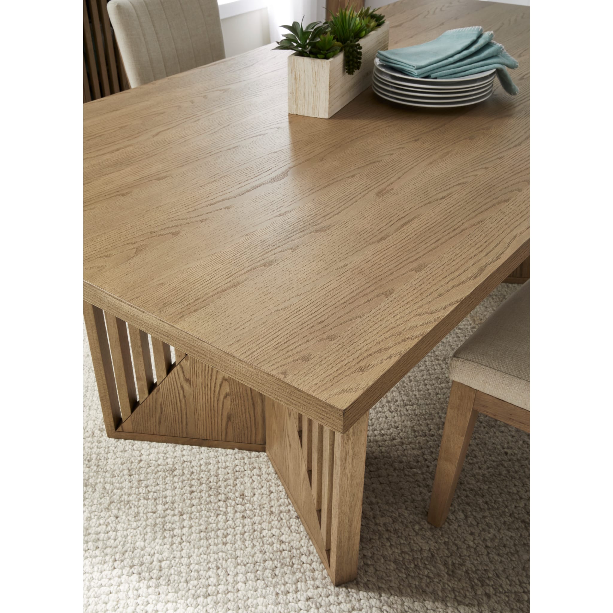 Sumner Double Pedestal Oak Dining Table - Natural Finish Solid Wood Kitchen Table for 6-8 People | Perfect for Family Dinners & Entertaining Guests