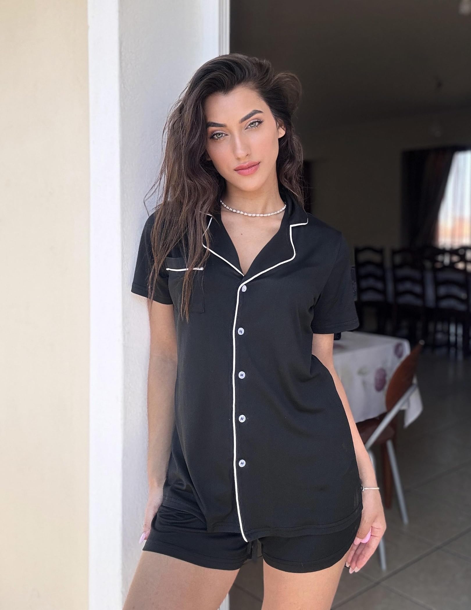 Ekouaer Women's Soft Short Sleeve Pajama Set - 2 Piece Button Down Sleepwear & Lounge Outfit for Comfortable Nightwear, Relaxing at Home, and Gift Giving