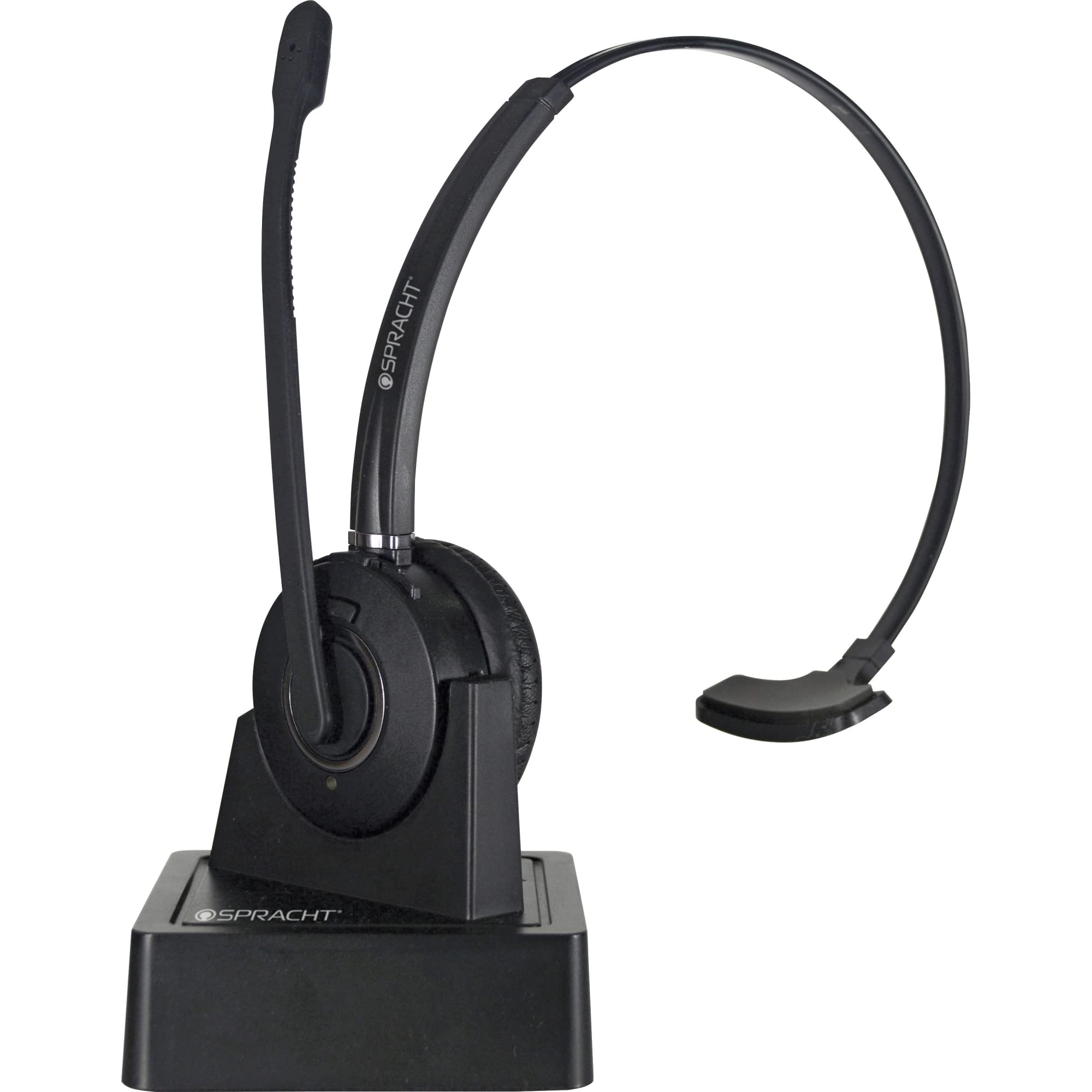 Spracht HS-2050 Single Ear Wireless Bluetooth Headset with Charging Base | Noise Cancelling Headphones with Mic for PC, Laptop, Work from Home, Skype, Zoom, Call Centers, Office & Truck Drivers - Perfect for Remote Work, Online Meetings & Professional Calls