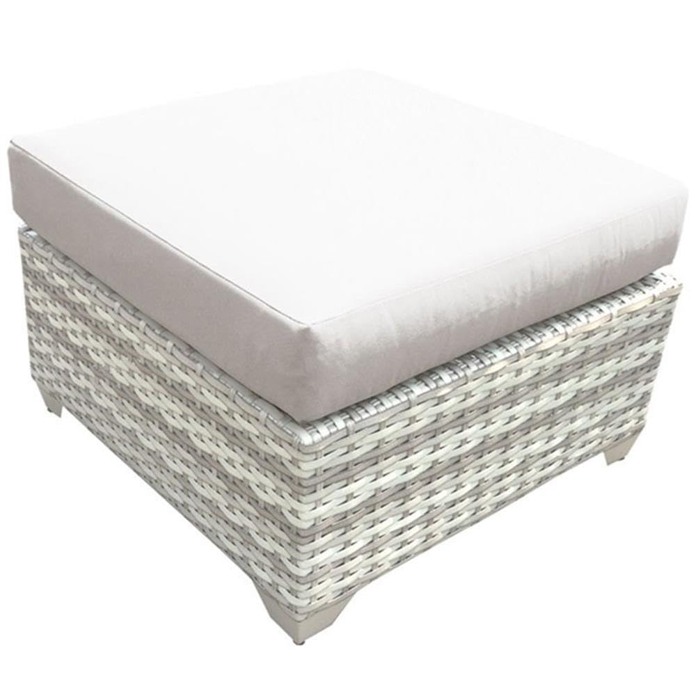 BOWERY HILL Beige Outdoor Patio Ottoman - Waterproof & Weather-Resistant for Garden, Poolside, and Deck Furniture (Perfect for Relaxing & Entertaining)
