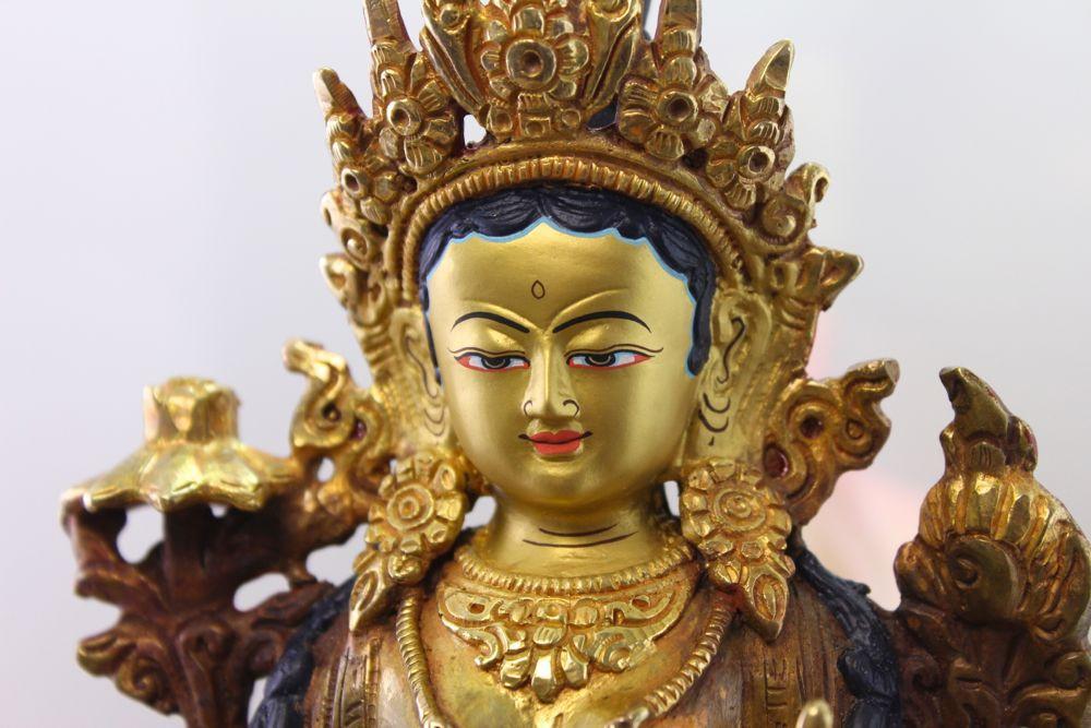 8 Inch Green Tara Painted Bronze Statue - Handcrafted Buddhist Deity Sculpture for Home Altar, Meditation Room & Spiritual Decor