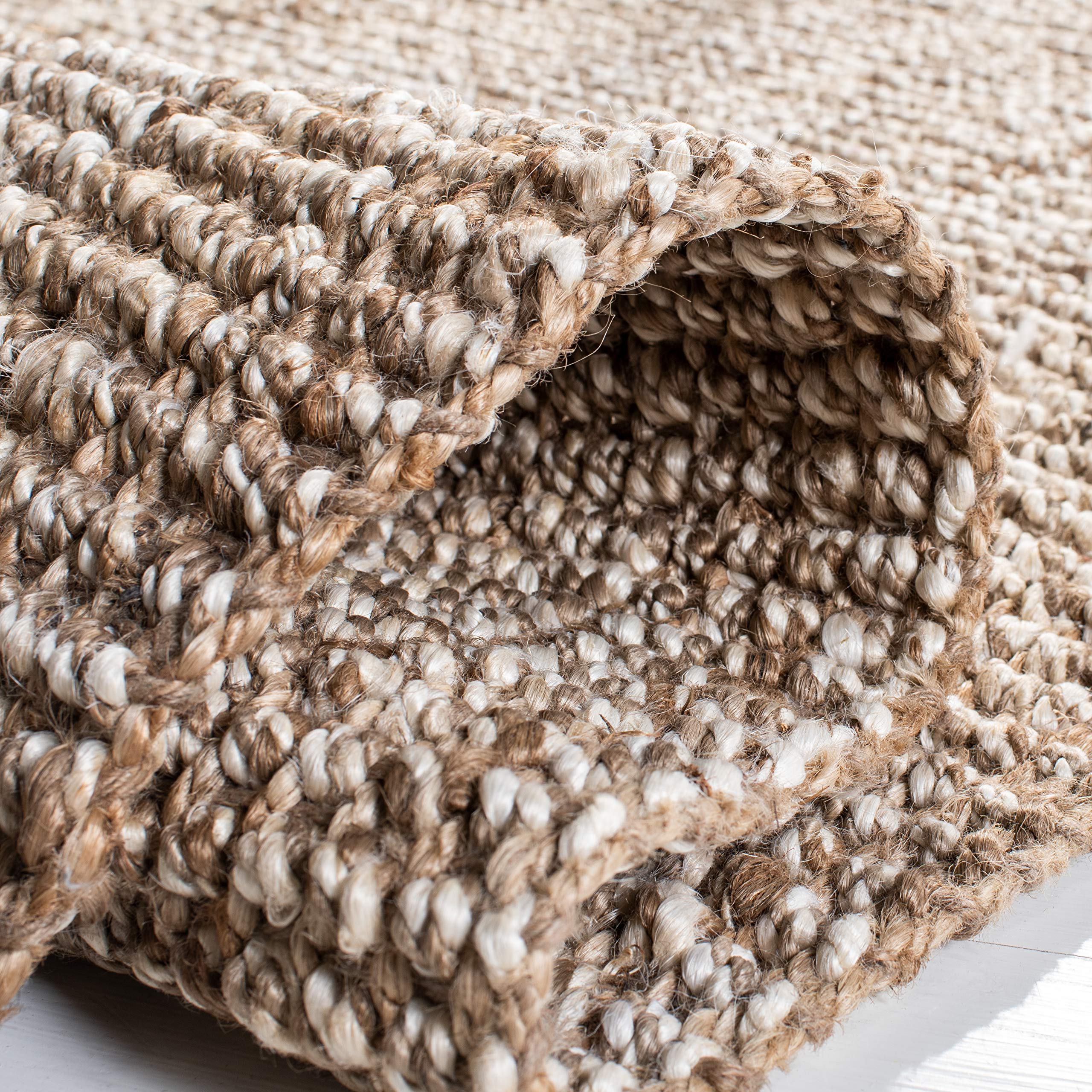SAFAVIEH Handmade Woven Jute Area Rug 9'x12' - Natural Fiber Collection in Grey & Beige with Fringe Trim, Durable for High Traffic Living Room & Bedroom | Eco-Friendly Home Decor for Boho, Farmhouse & Coastal Style Interiors (NF825F)