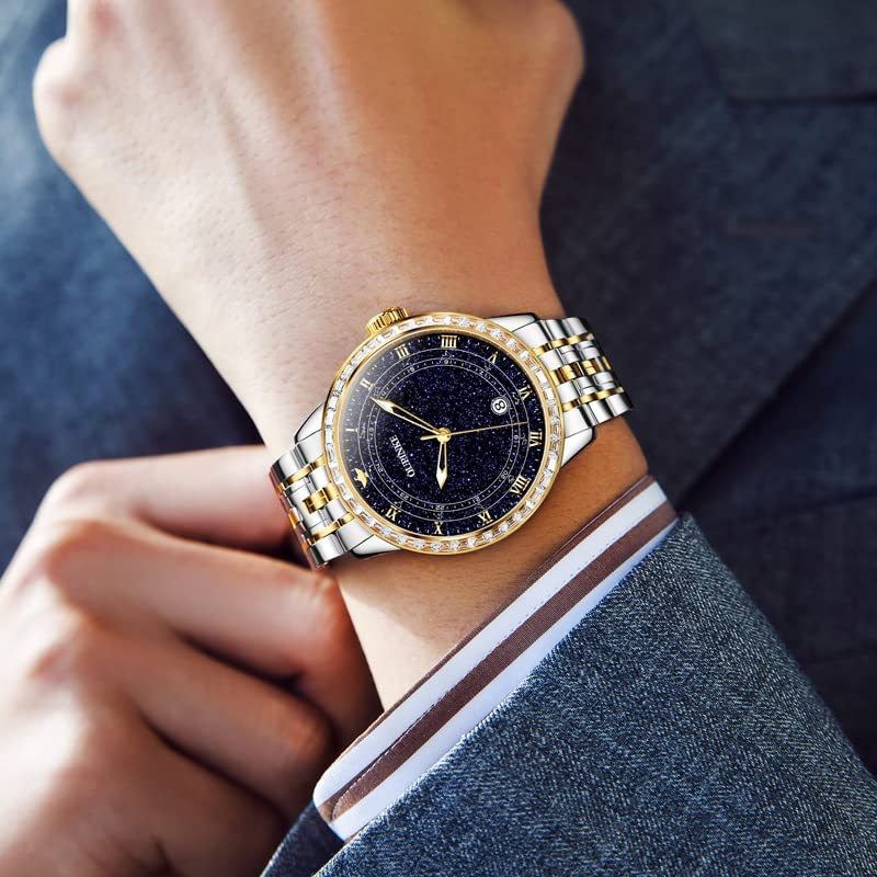 OUPINKE Men's Automatic Luxury Watch - Starry Sky Design, Mechanical Movement, Waterproof, Date Display, Luminous Hands, Sapphire Crystal, Tungsten Steel Band - Perfect for Business, Formal Events & Gift Giving