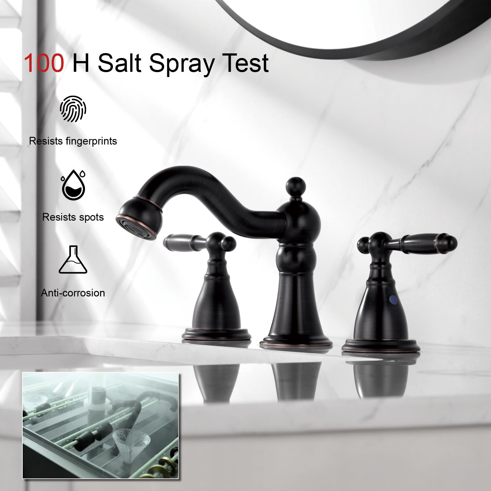 RKF Oil Rubbed Bronze Two Handle Widespread Bathroom Sink Faucet with Pop-up Drain & Supply Hoses - WF013-4 | Perfect for Modern Bathroom Renovation & Vanity Upgrade