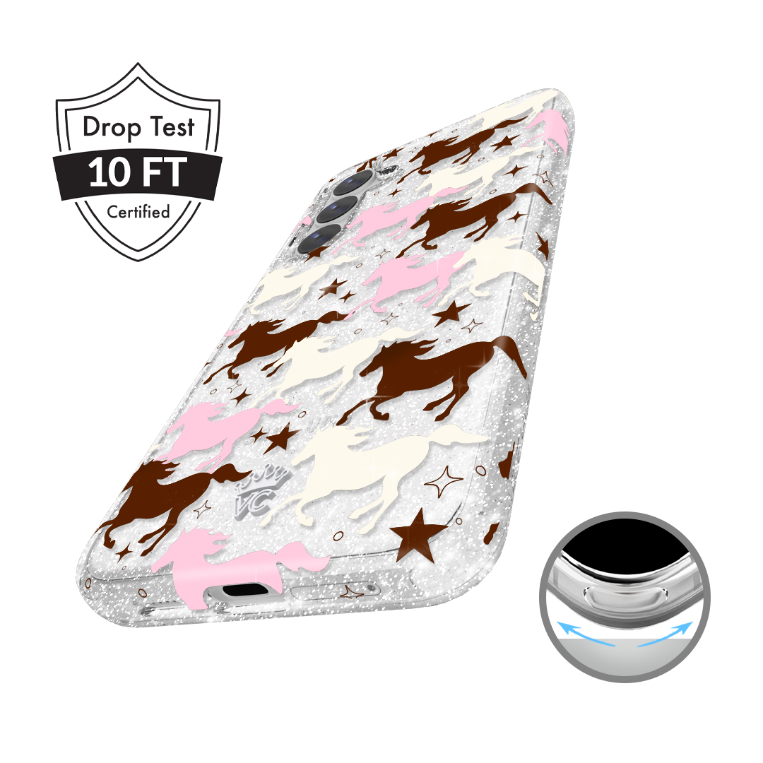 Pink Pony Glitter Samsung Phone Case - Cute Sparkly Protective Cover for Samsung Galaxy S21/S20/Note 20 - Perfect for Girls, Teens & Fashion Lovers (Great Gift for Birthday, Christmas & Daily Use)