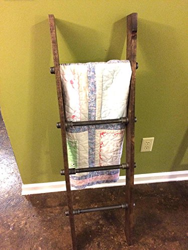 Rustic Industrial Pipe and Wood Blanket Ladder - Handmade Wooden Quilt Ladder for Farmhouse Decor - Blanket Display Ladder for Bedroom, Living Room, Nursery - Perfect for Cozy Home Organization and Stylish Storage