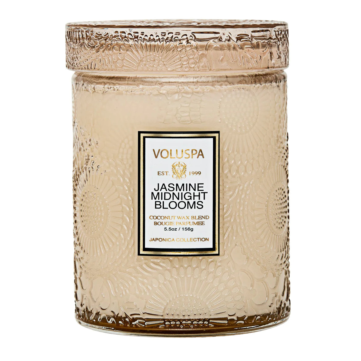 Jasmine Midnight Blooms Small Embossed Glass Candle - Scented Soy Wax Candles for Home Decor, Romantic Gifts & Aromatherapy | Perfect for Bedroom, Bathroom & Relaxation
