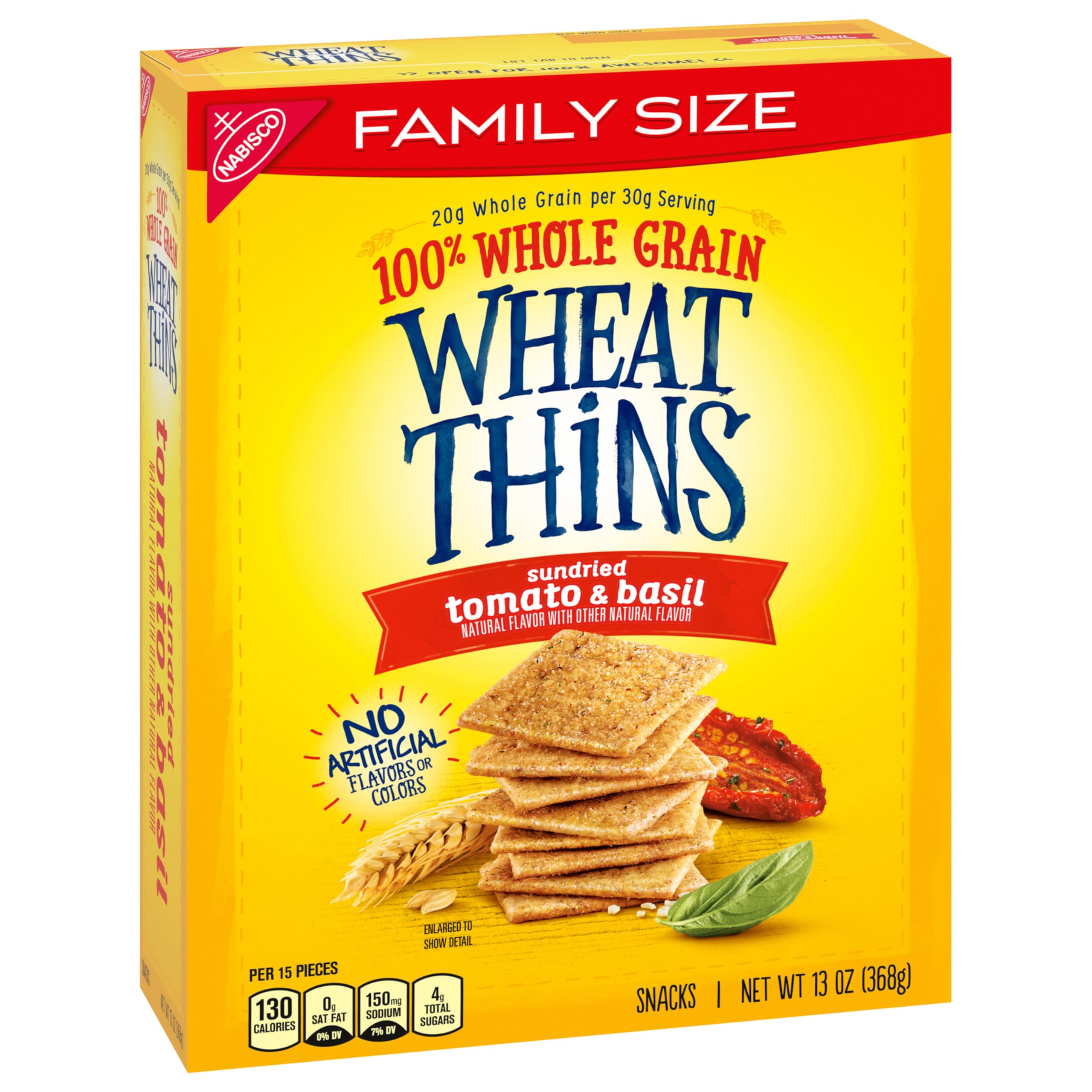 Wheat Thins Sundried Tomato & Basil Whole Grain Wheat Crackers | Family Size Bulk Snack Box (6-13 oz) | Healthy Party, School Lunch & Office Snacks