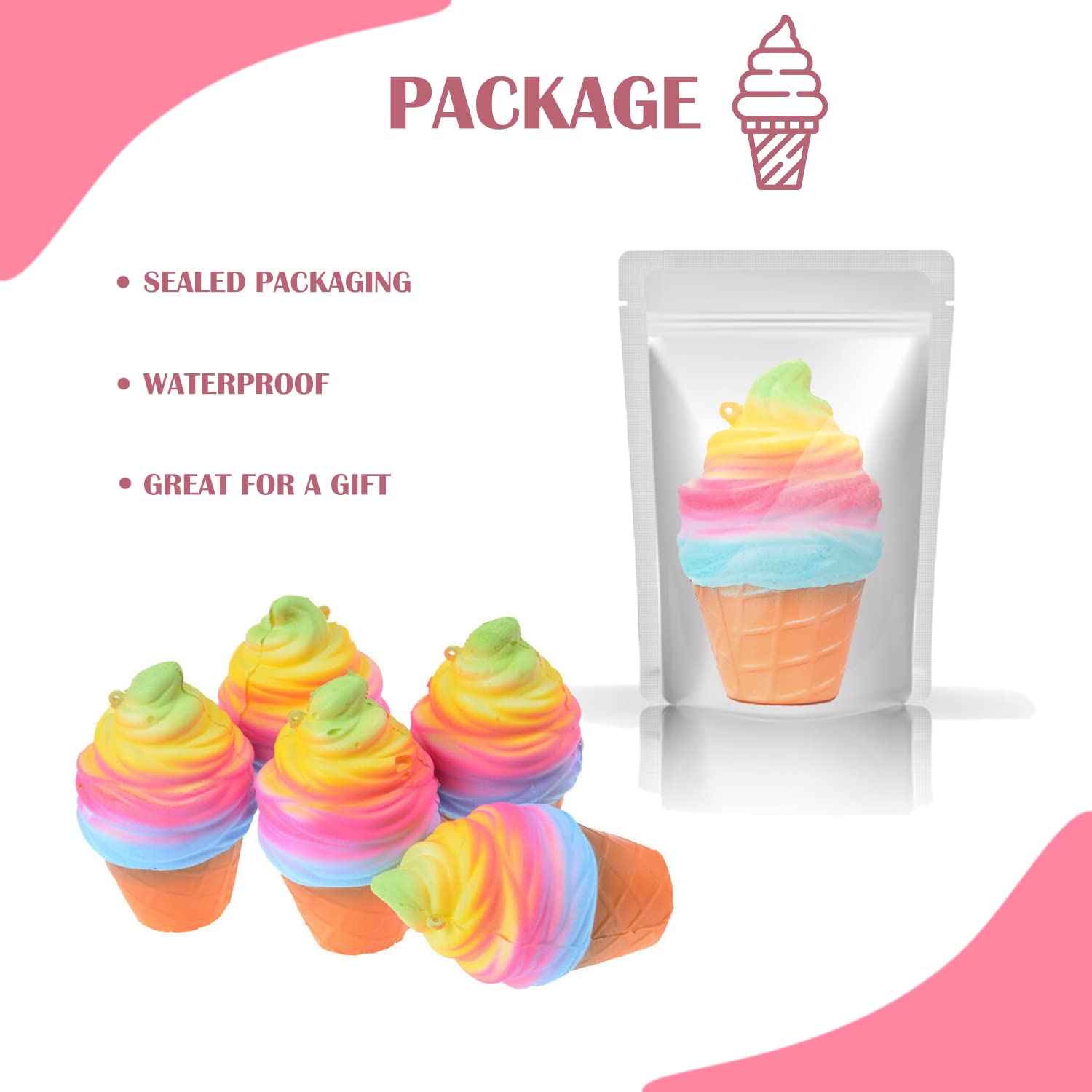 Slow Rising Squishy Fidget Toy - Cute Ice Cream Stress Relief Keychain for Kids & Adults | Party Favors, Anxiety Relief, Sensory Play & Office Desk Decor