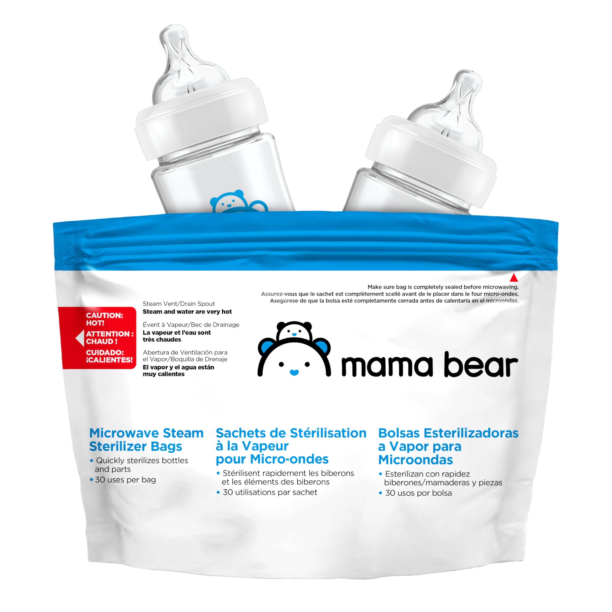 Mama Bear Microwave Sterilizer Bags for Baby Bottles & Pacifiers - 10 Pack | BPA-Free | Quick Sanitizing Solution for Daycare, Travel & Home Use