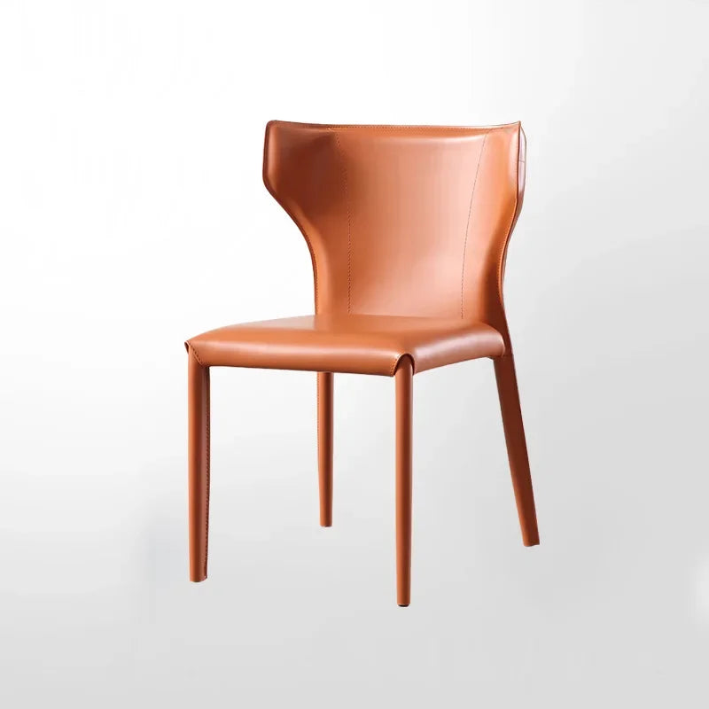 Italian Minimalist Saddle Leather Dining Chair - Handcrafted Genuine Leather Seat - Modern Farmhouse & Mid-Century Dining Room Decor - Perfect for Kitchen, Dining Room & Home Office