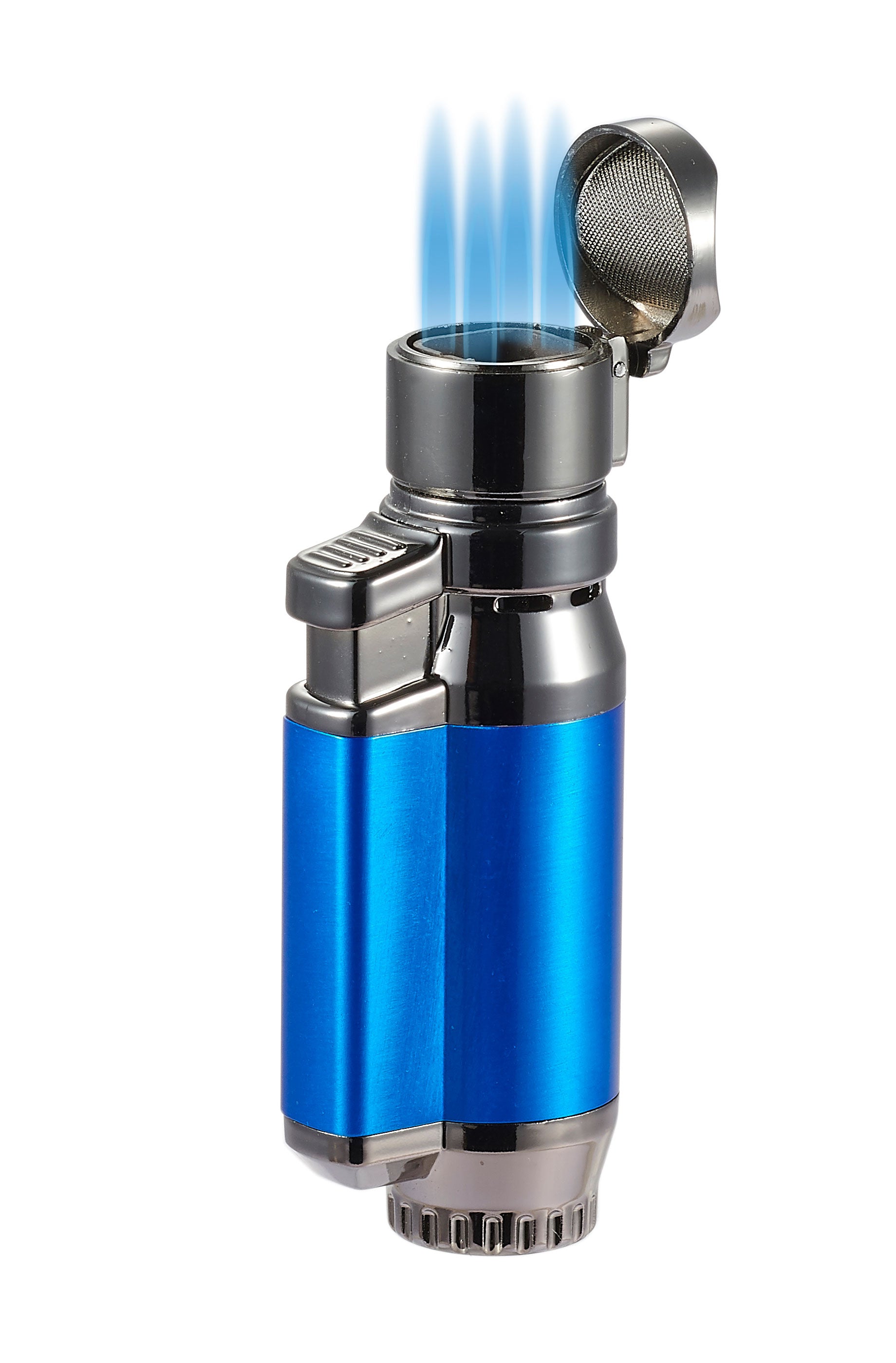 Visol Retail Package - Bulldog Red & Blue Quad Flame Lighters (24 Count) - Perfect for Outdoor Camping, BBQ, and Fireplace Use