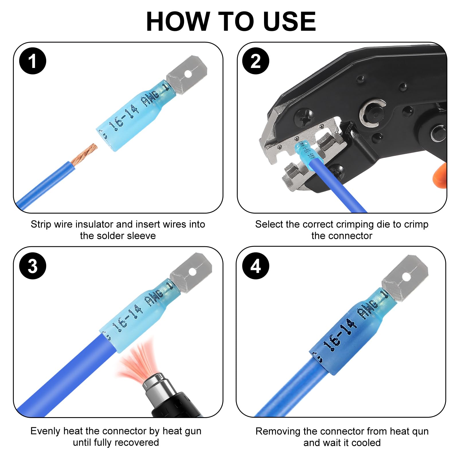 100PCS Heat Shrink Spade Connectors 22-10 AWG - Waterproof Insulated Male & Female Quick Disconnect Electrical Terminals Kit for Automotive, Marine, and Home Wiring Projects