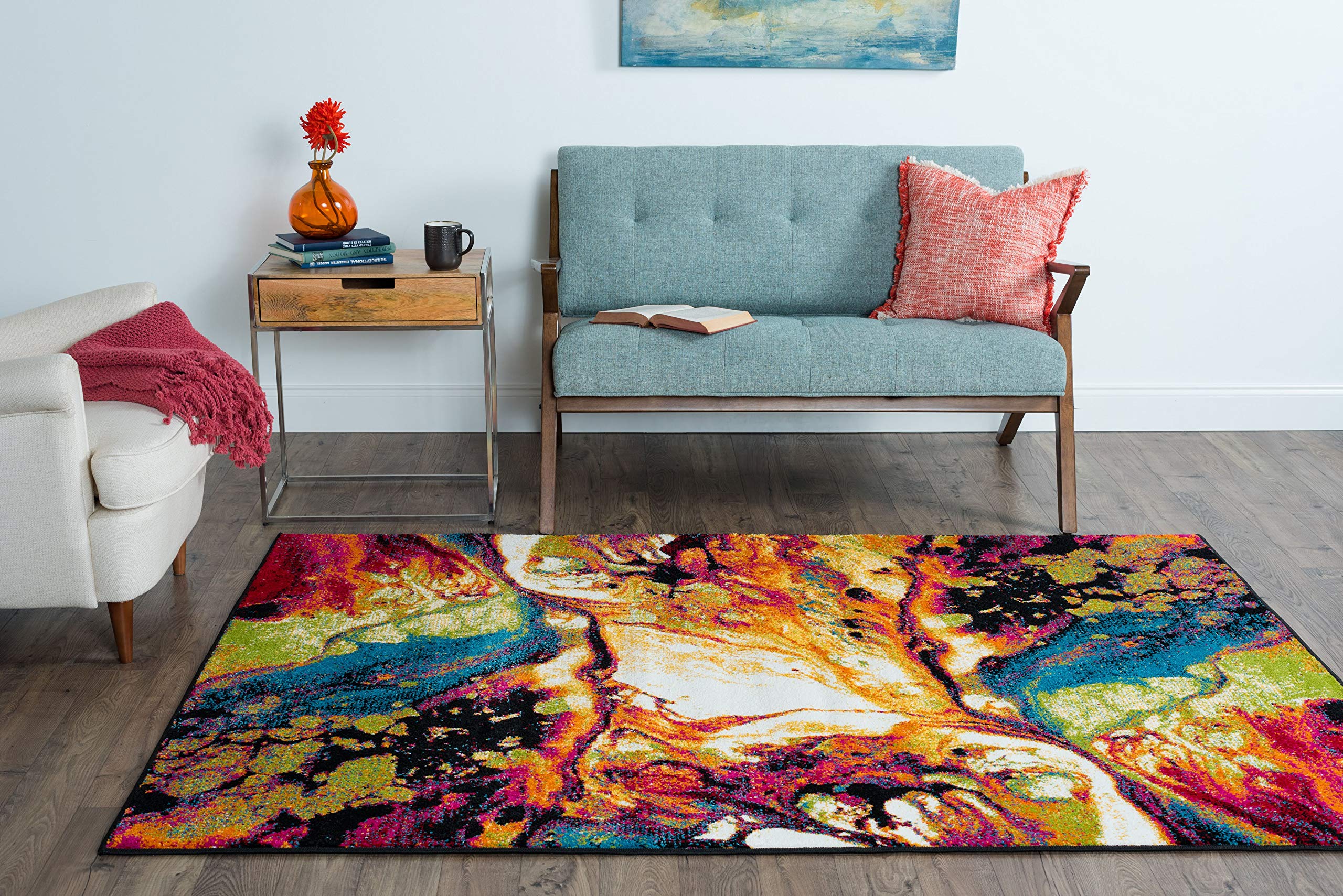 Soleil 5x7 Multi-Color Modern Abstract Area Rug - Non-Slip Soft Living Room Rug, Bedroom Carpet & Entryway Mat - Perfect for Home Decor, Office, Dorm - Washable Low Pile Floor Covering