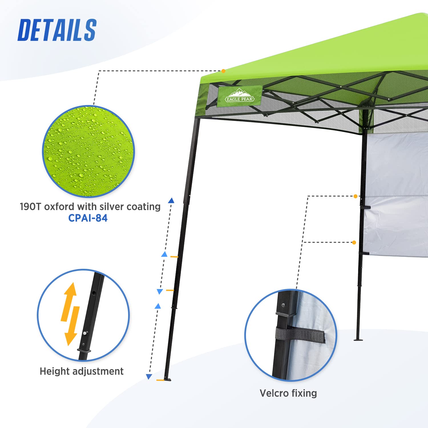 EAGLE PEAK 8x8 Pop Up Canopy Tent with Sidewall - Compact & Portable Slant Leg Instant Sun Shelter for Outdoor Events, Beach, Sports, Camping, Picnics, BBQ, and Tailgating - 8x8 Base 6x6 Top - Green Canopy Tent for Shade Protection