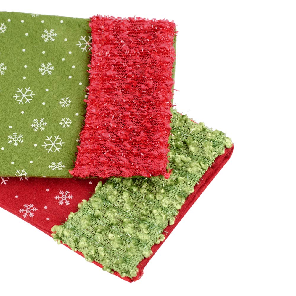 QBSM Christmas Mini Stockings - 24 Pack 9 Inch Small Felt Stockings with Snowflake Design | Bulk Holiday Gift & Candy Holder Bags | Rustic Xmas Tree Decorations in Red & Green | Perfect for Christmas Party Favors, Office Gifts & Fireplace Decor