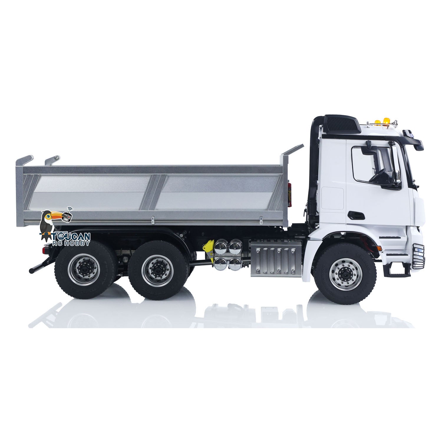 1/14 Scale RC Hydraulic Dumper Truck - 2 Speed Remote Control Tipper Car with Metal Chassis, Light & Sound Effects, No Lock Differential (3348 Model) - Perfect for Construction Site Play, Off-Road Racing and Collector's Display