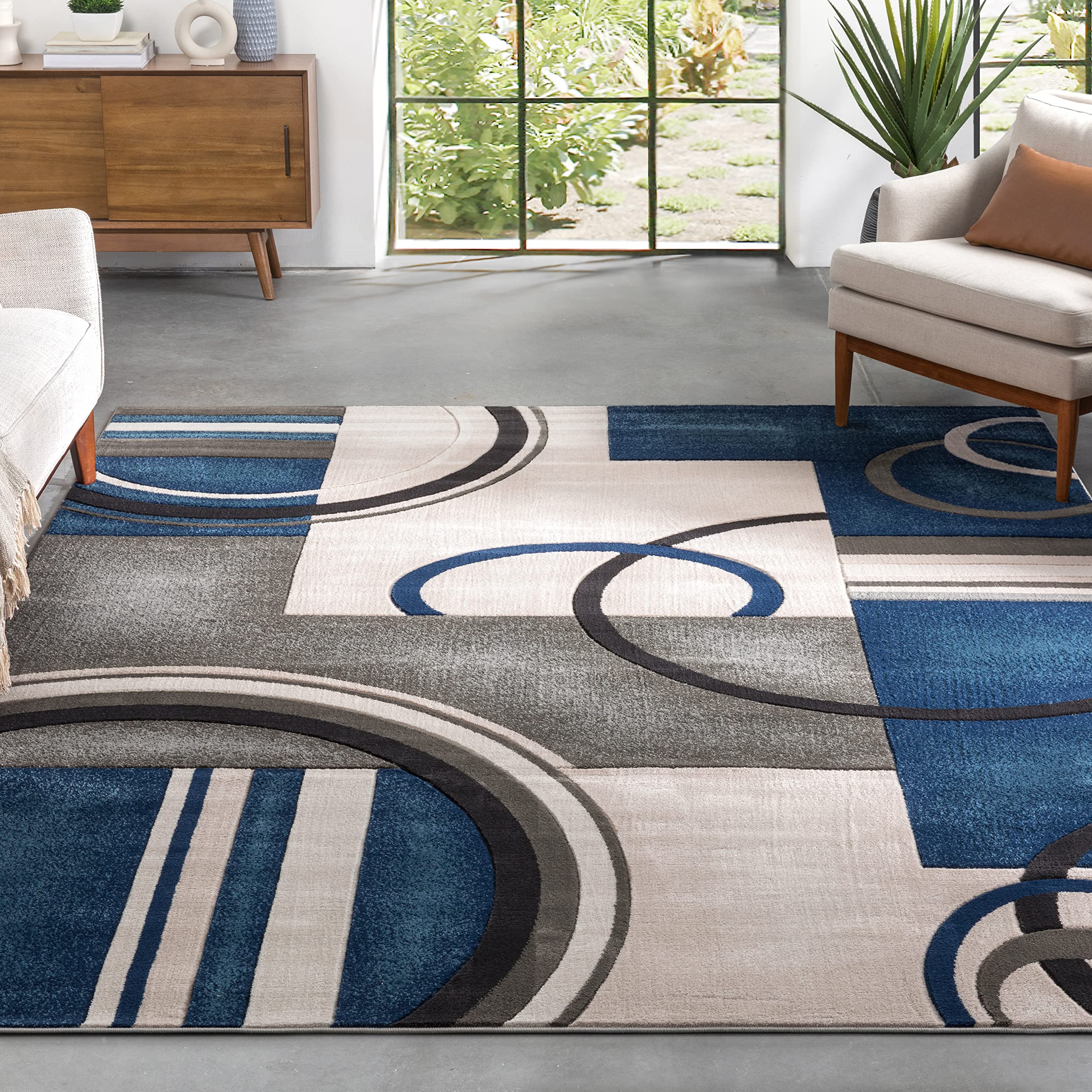 Well Woven Good Vibes Belle Dark Blue Modern Abstract Geometric 3D Textured Area Rug 7'10
