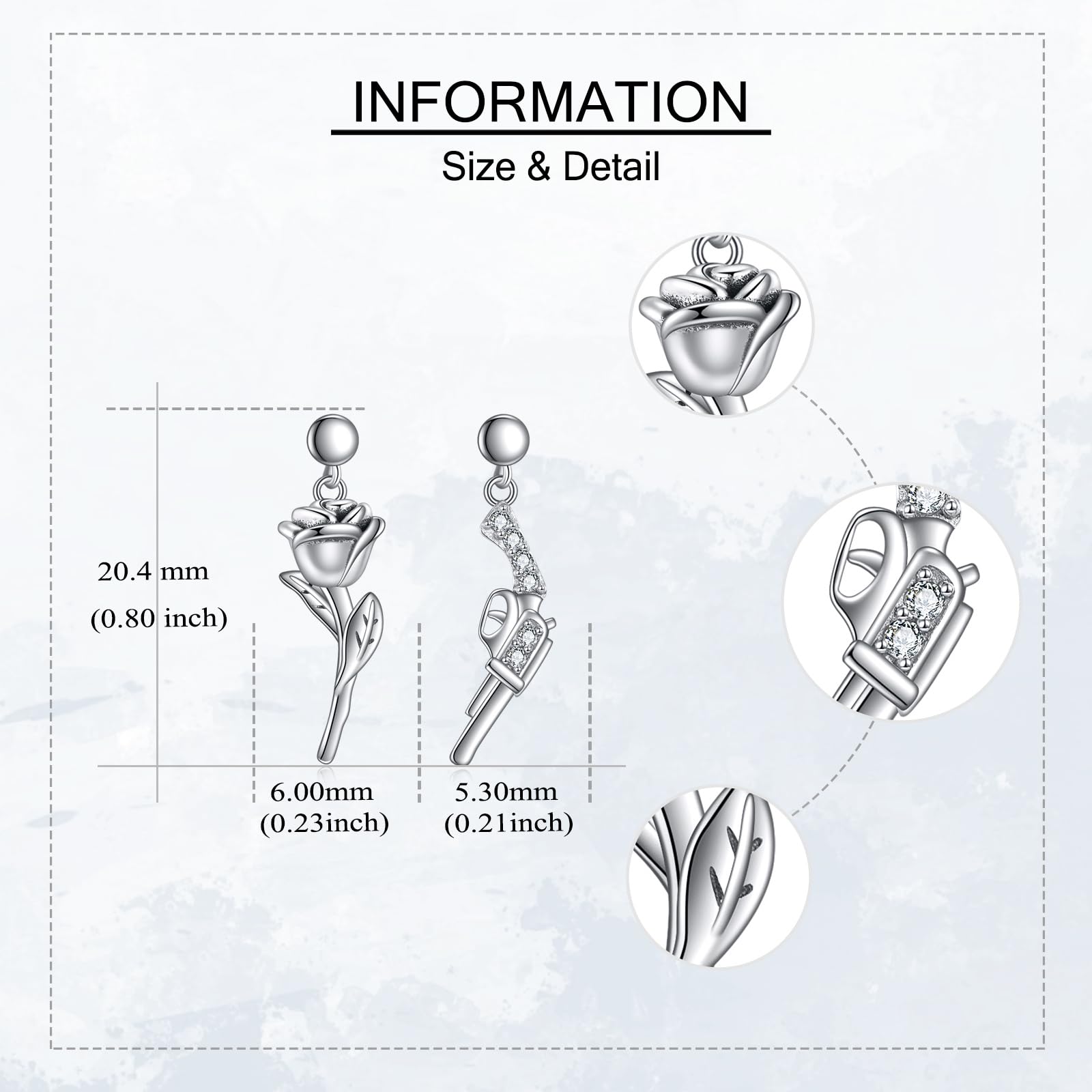 ONEFINITY 925 Sterling Silver Gun and Rose Stud Earrings - Punk Rock Revolver Flower Jewelry for Women | Perfect for Concerts, Parties & Gothic Fashion