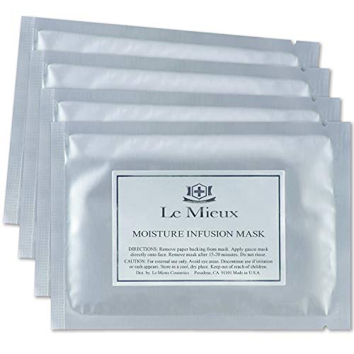 Le Mieux Moisture Infusion Mask - Hydrating Serum-Infused Facial Sheet Mask with Peptides, Vitamin C & Marine Collagen for Glowing Skin | 4-Pack | Perfect for Spa Night, Travel Skincare & Post-Workout Recovery