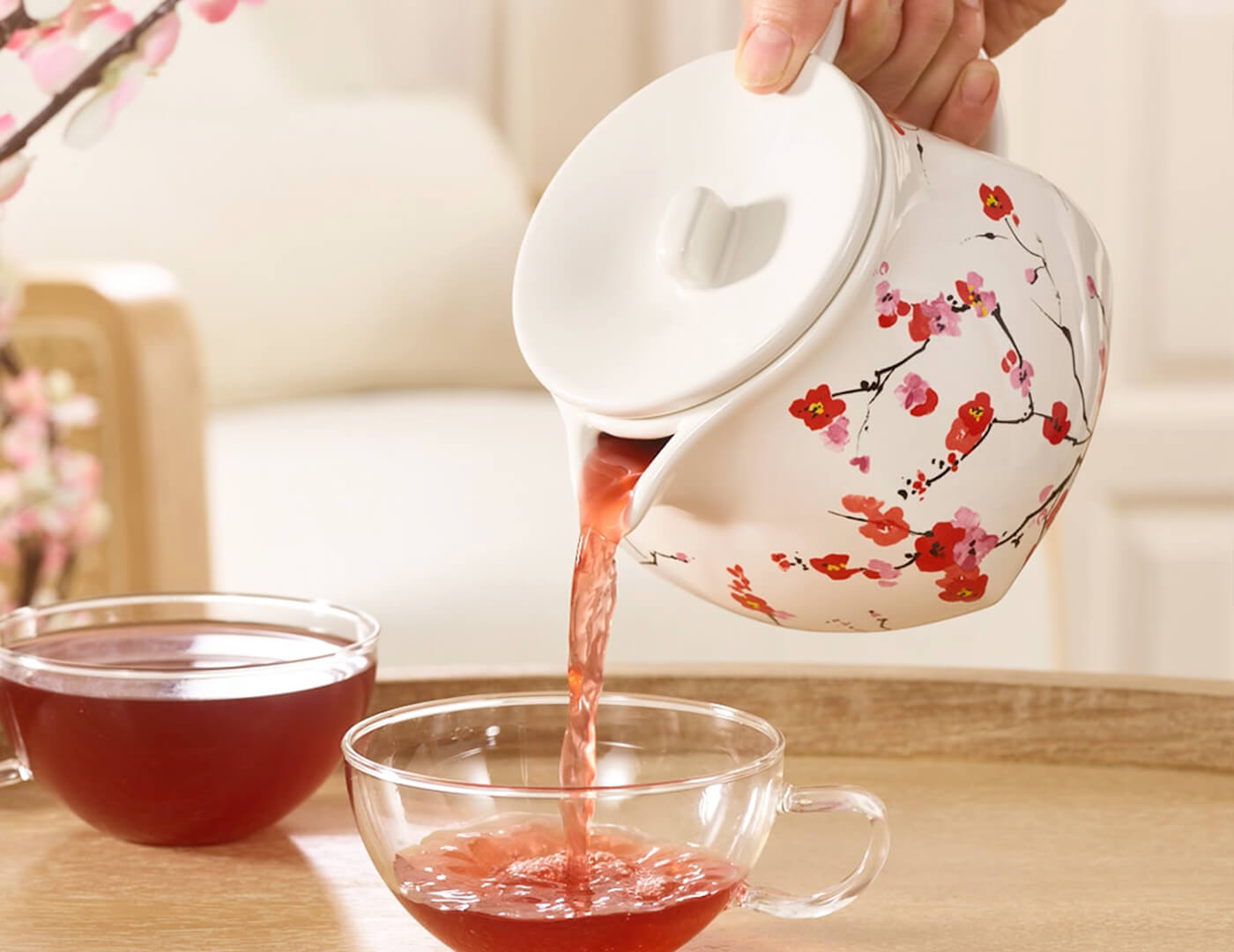 Premium Fiore Teapot with Removable Stainless Steel Infuser - Cherry Blossom Design - Perfect for Loose Leaf Tea, Herbal Tea & Blooming Tea - Ideal Gift for Tea Lovers & Home Decor